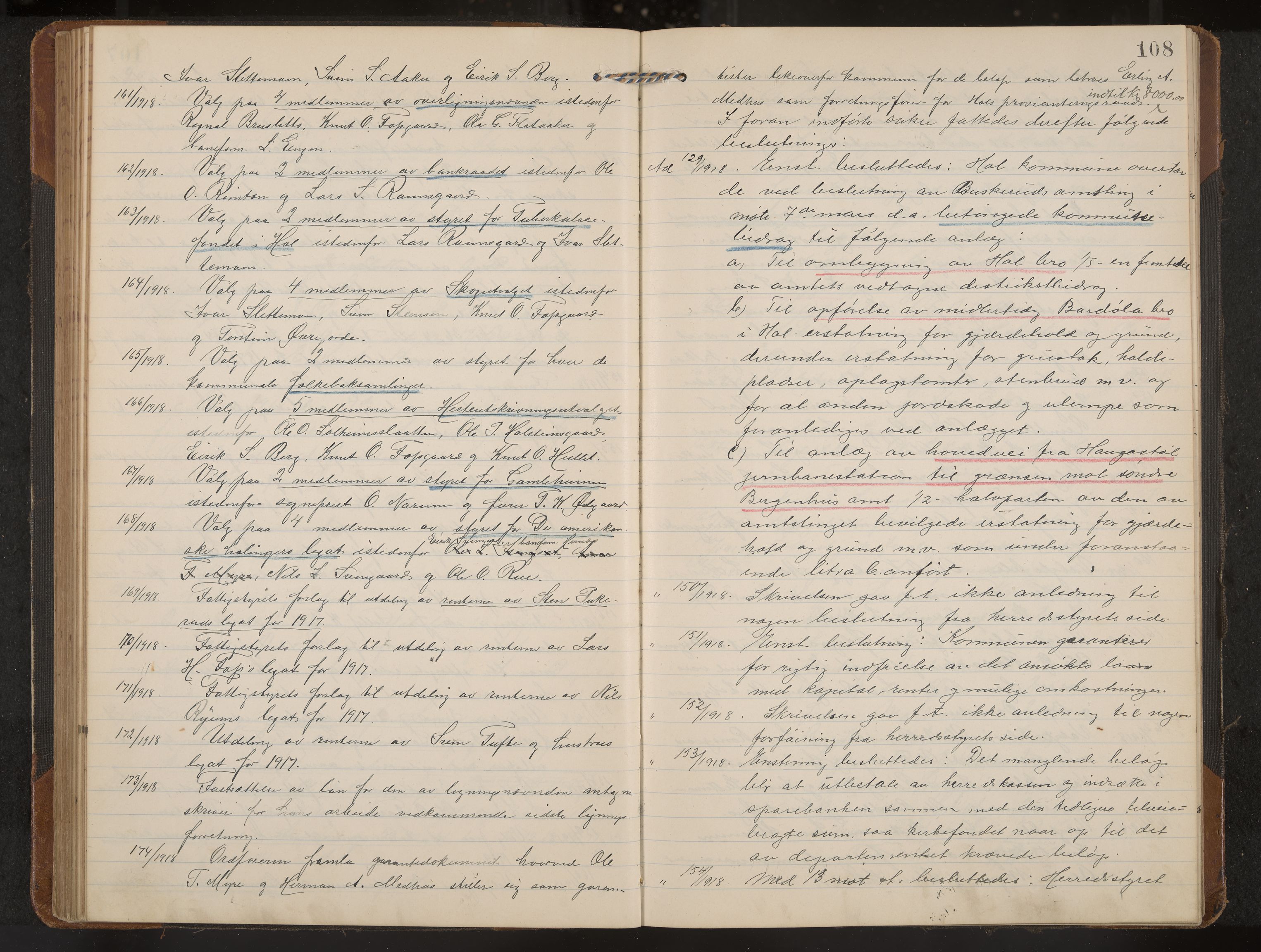 Hol formannskap og sentraladministrasjon, IKAK/0620021-1/A/L0006: Møtebok, 1916-1922, s. 108