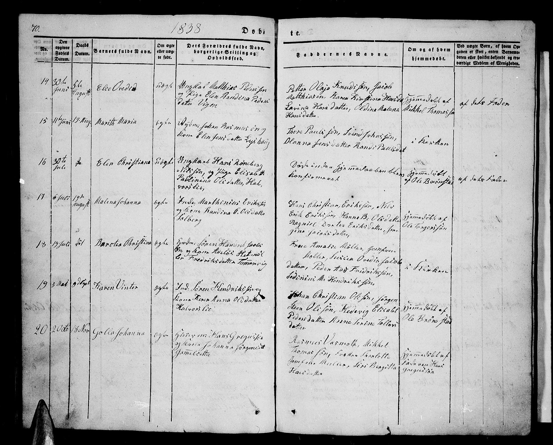 Tranøy sokneprestkontor, AV/SATØ-S-1313/I/Ia/Iab/L0001klokker: Klokkerbok nr. 1, 1835-1853, s. 70