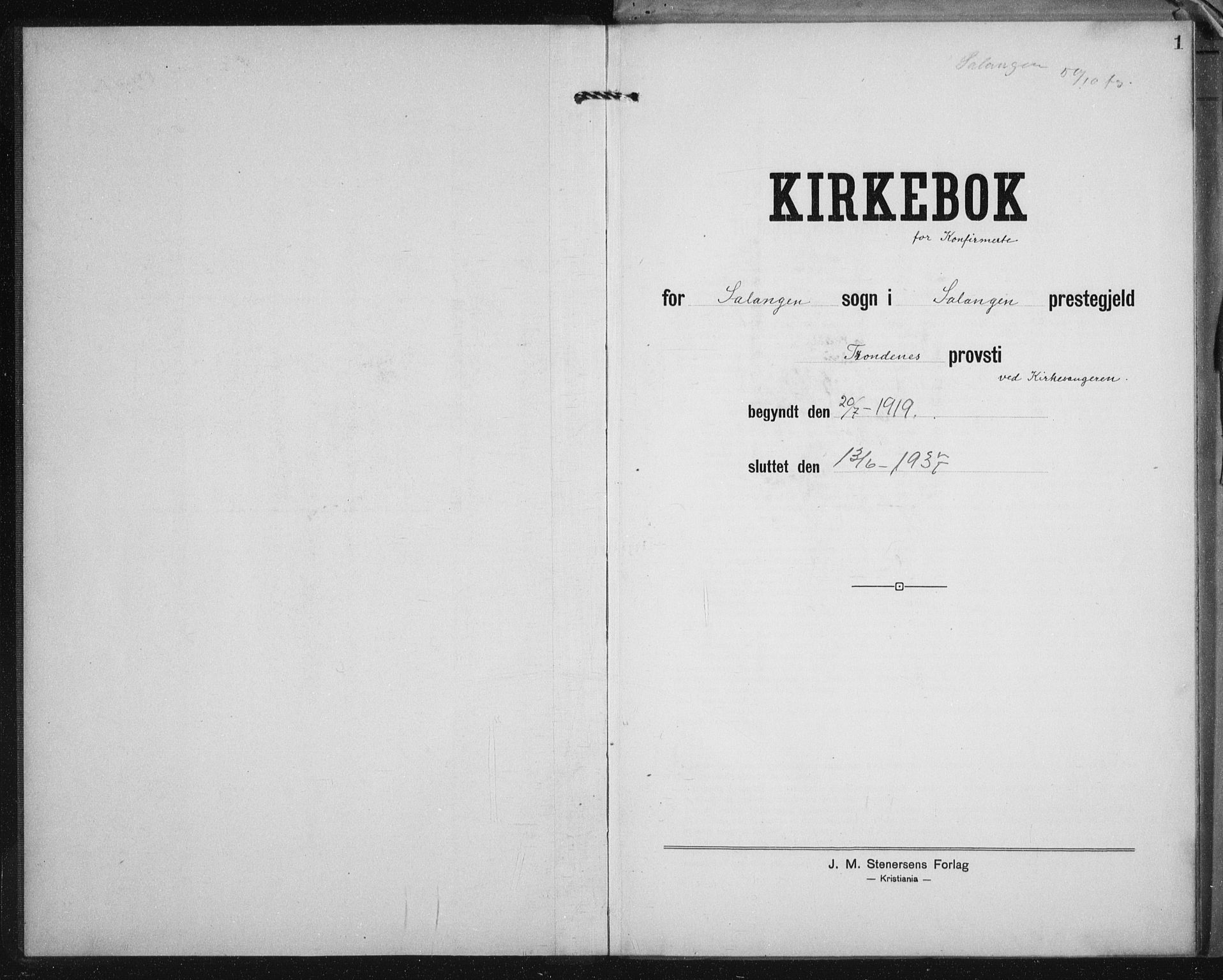 Salangen sokneprestembete, AV/SATØ-S-1324/H/Hb/L0006klokker: Klokkerbok nr. 6, 1919-1937, s. 1