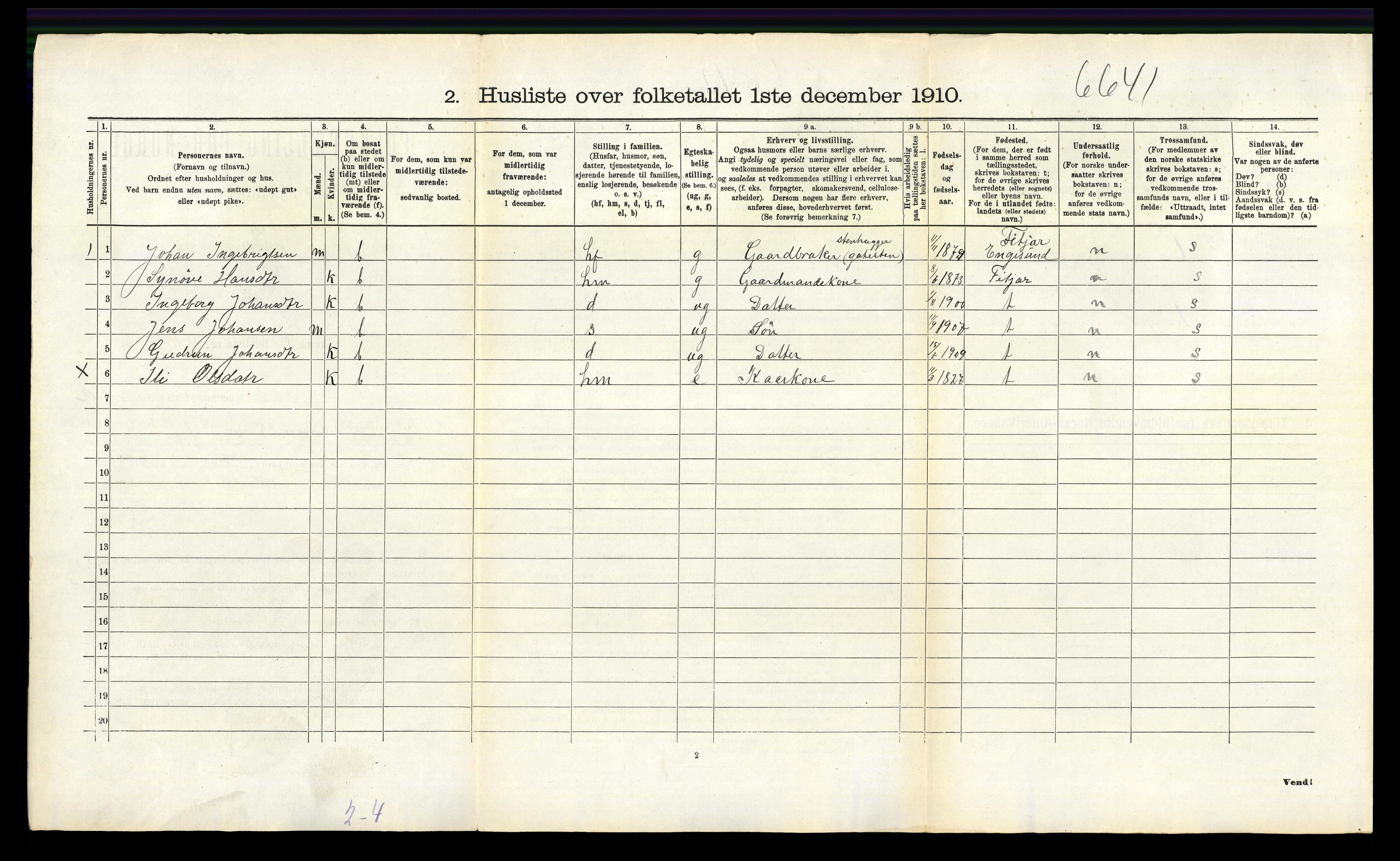 RA, Folketelling 1910 for 1218 Finnås herred, 1910, s. 305