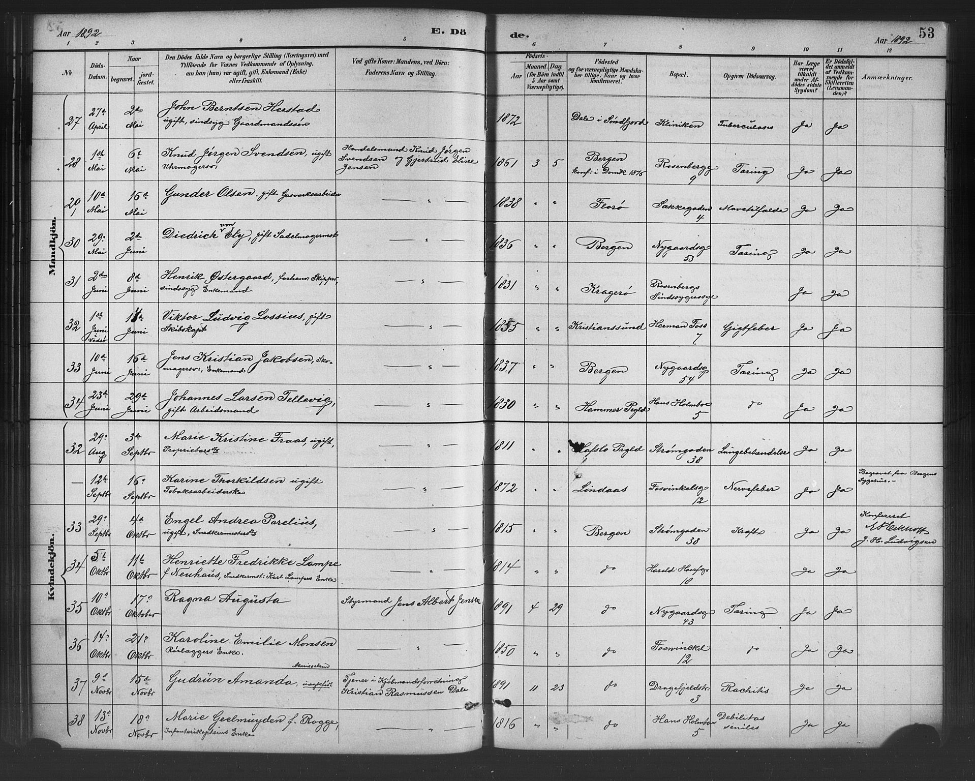Johanneskirken sokneprestembete, AV/SAB-A-76001/H/Hab: Klokkerbok nr. D 1, 1885-1915, s. 53