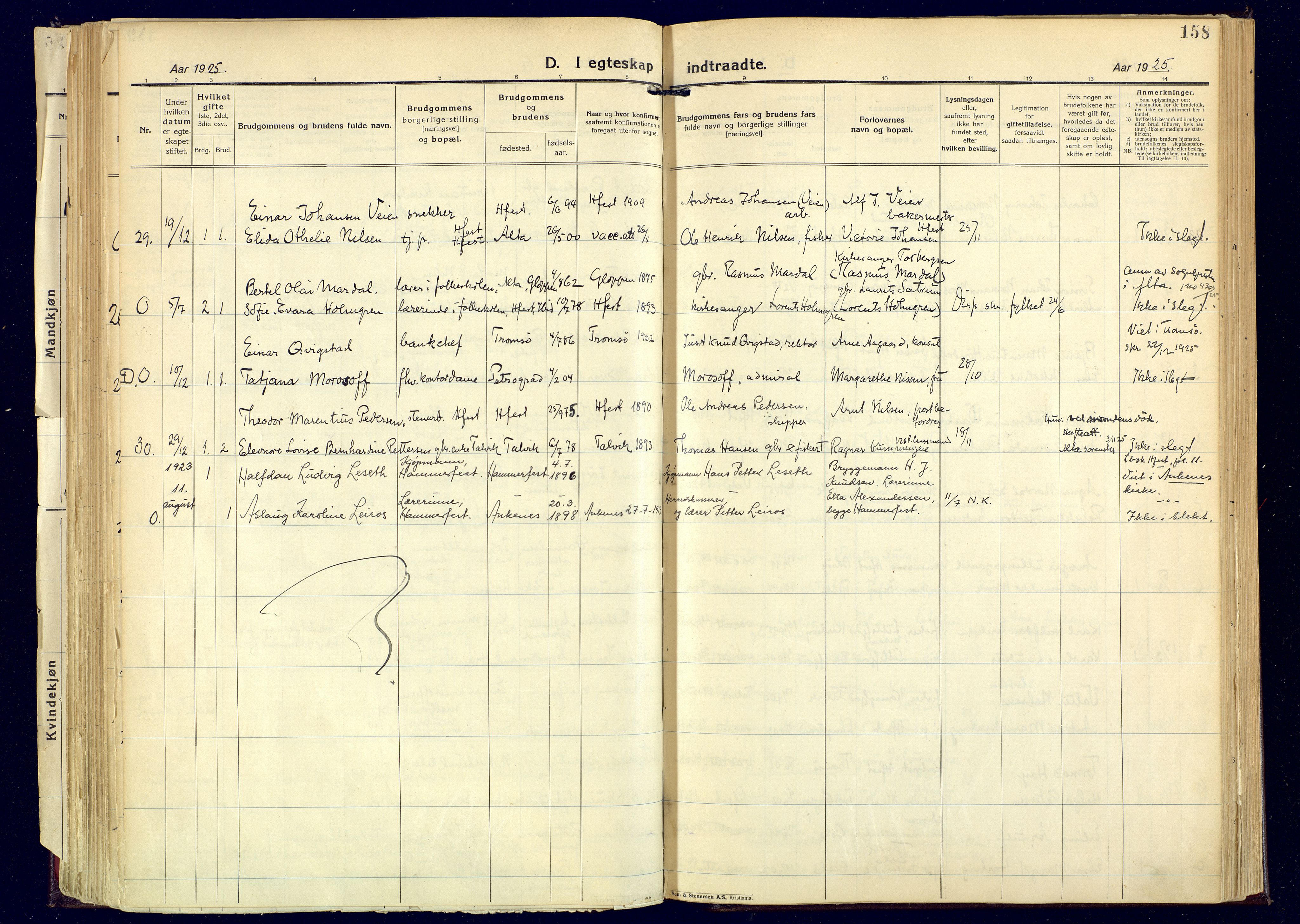 Hammerfest sokneprestkontor, SATØ/S-1347: Ministerialbok nr. 17, 1923-1933, s. 158