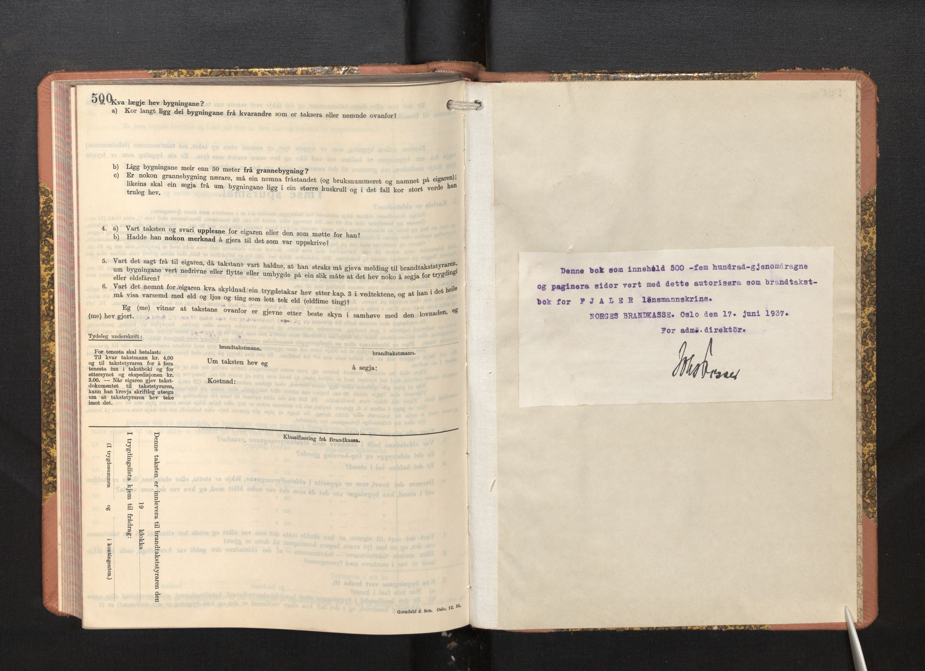 Lensmannen i Fjaler, AV/SAB-A-27201/0012/L0007: Branntakstprotokoll, skjematakst, 1937-1950, s. 500