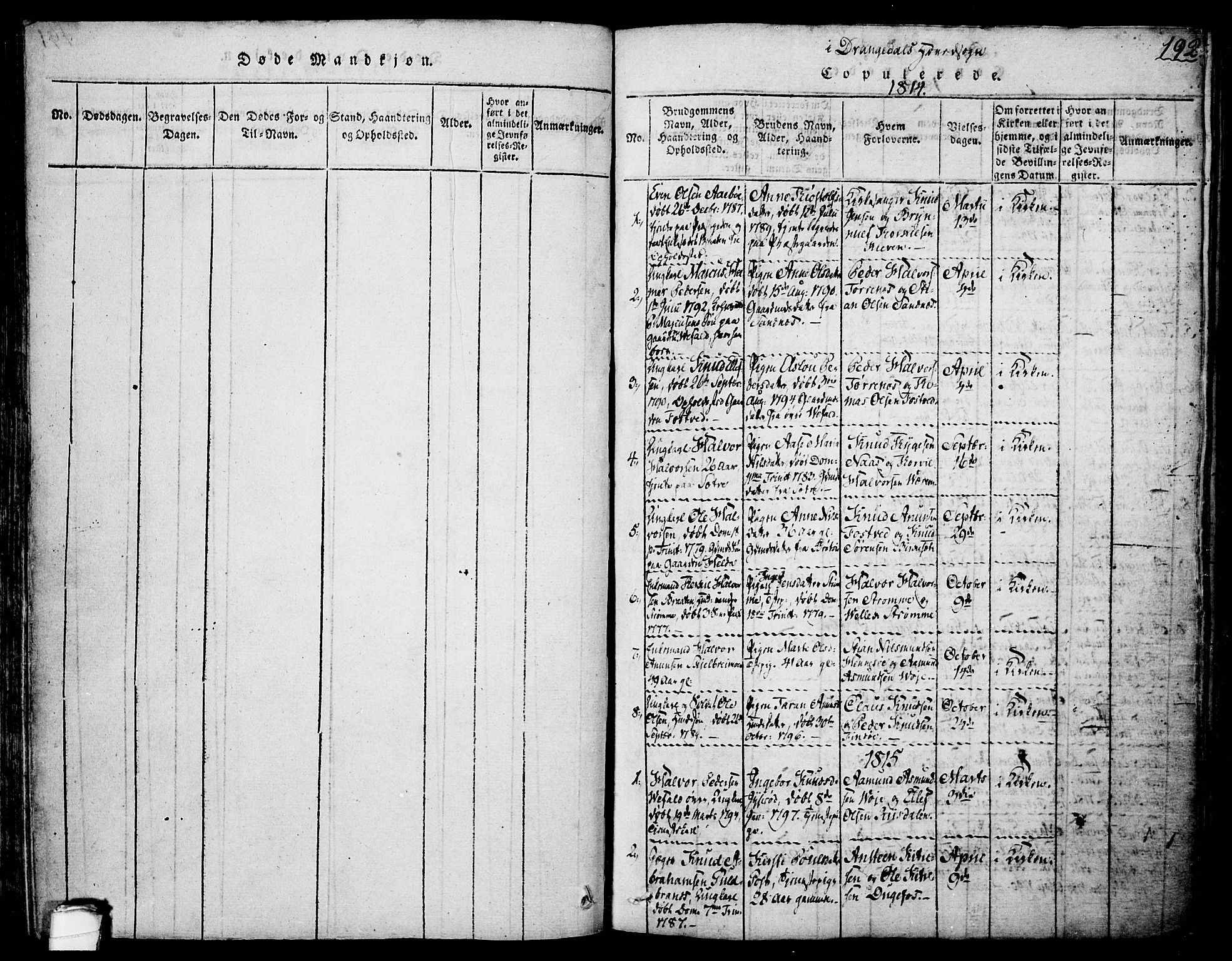 Drangedal kirkebøker, AV/SAKO-A-258/F/Fa/L0005: Ministerialbok nr. 5 /1, 1814-1831, s. 192