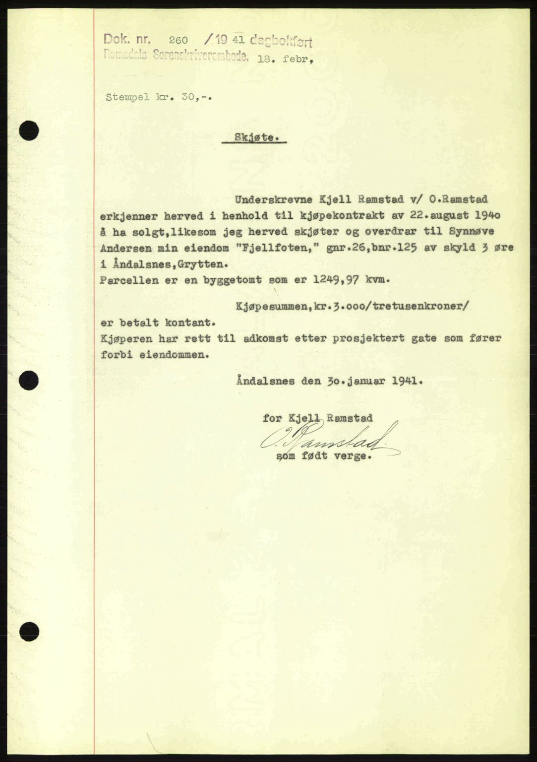 Romsdal sorenskriveri, SAT/A-4149/1/2/2C: Pantebok nr. A9, 1940-1941, Dagboknr: 260/1941