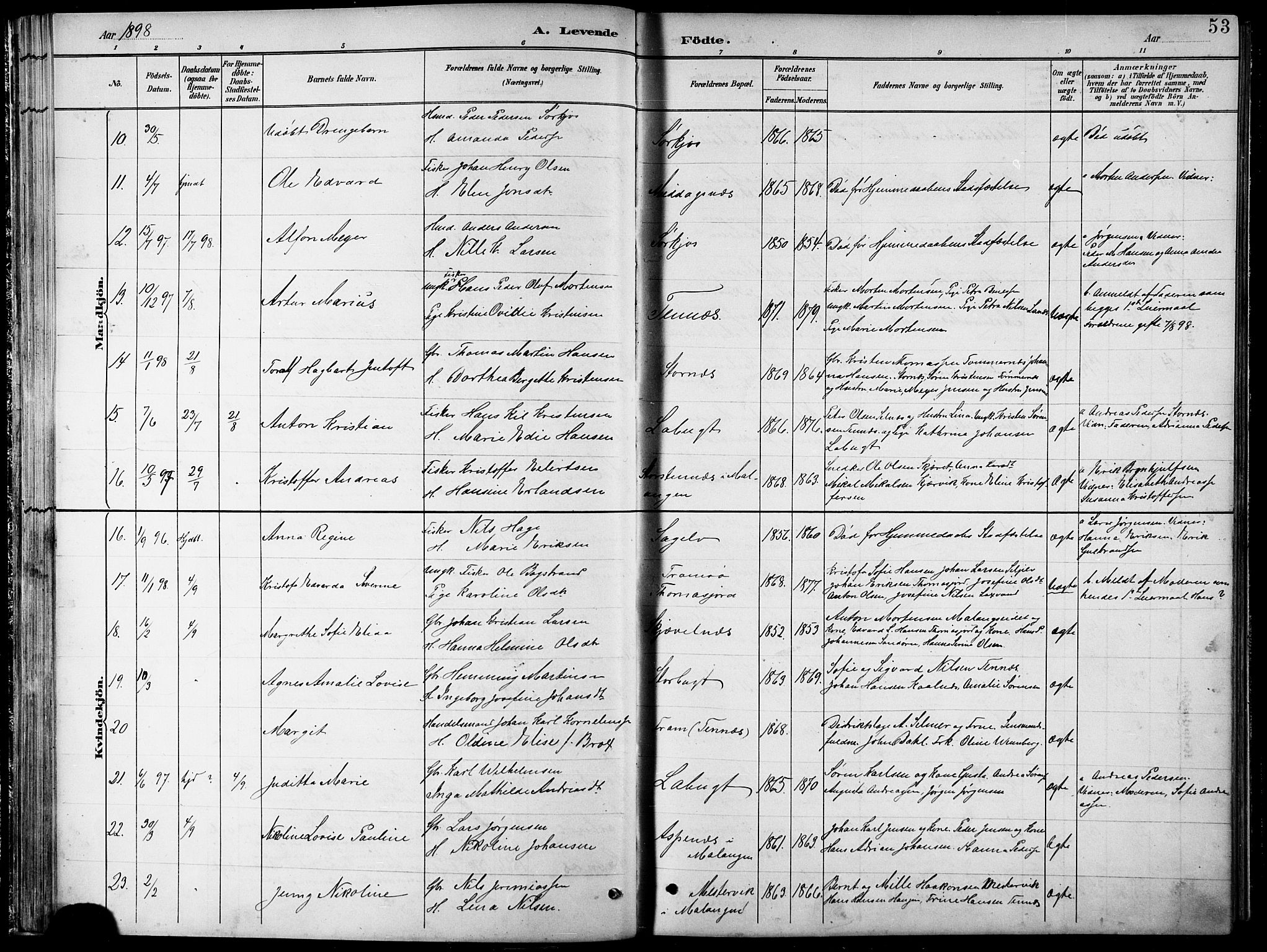 Balsfjord sokneprestembete, AV/SATØ-S-1303/G/Gab/L0008klokker: Klokkerbok nr. 8, 1890-1906, s. 53