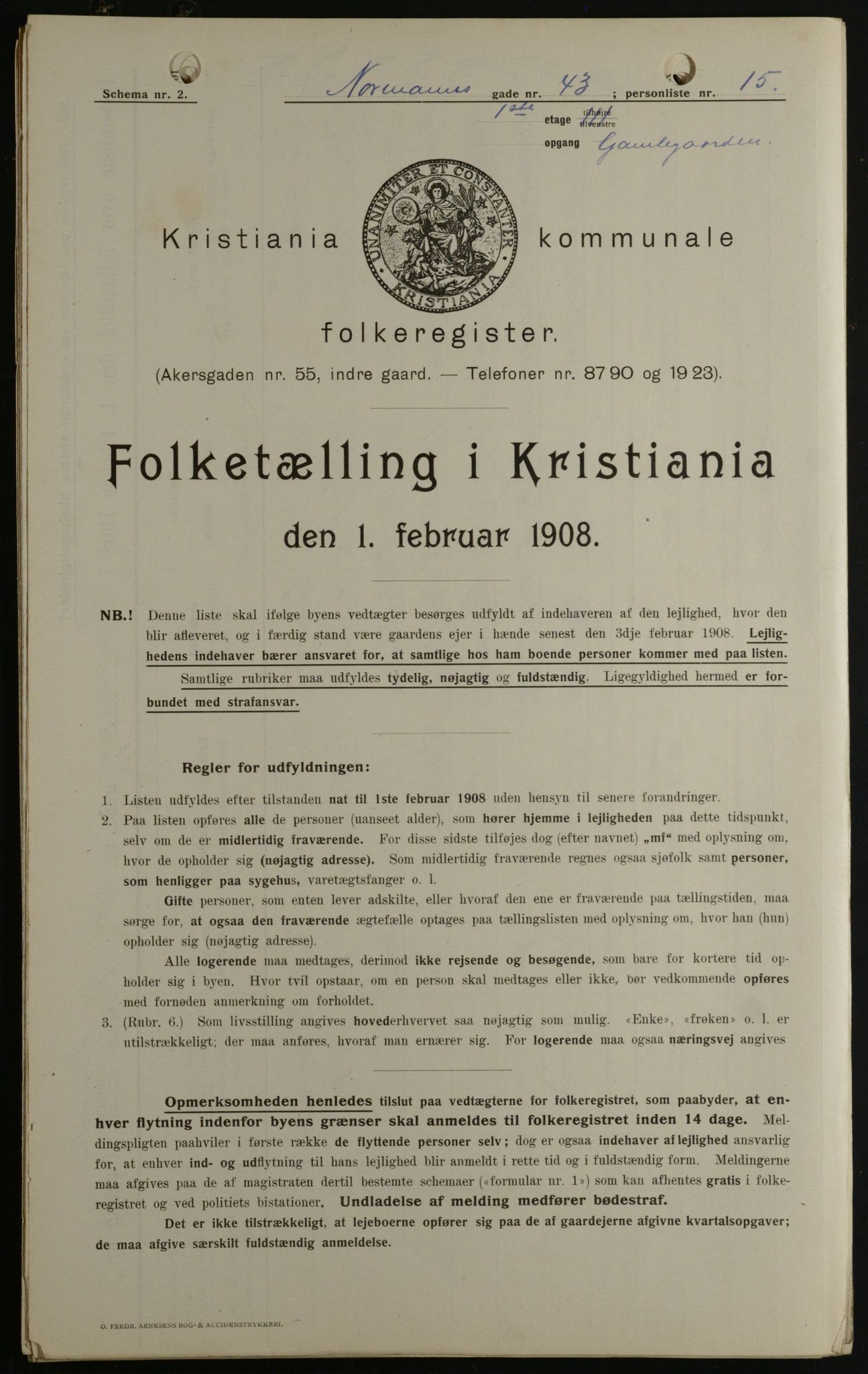 OBA, Kommunal folketelling 1.2.1908 for Kristiania kjøpstad, 1908, s. 66414