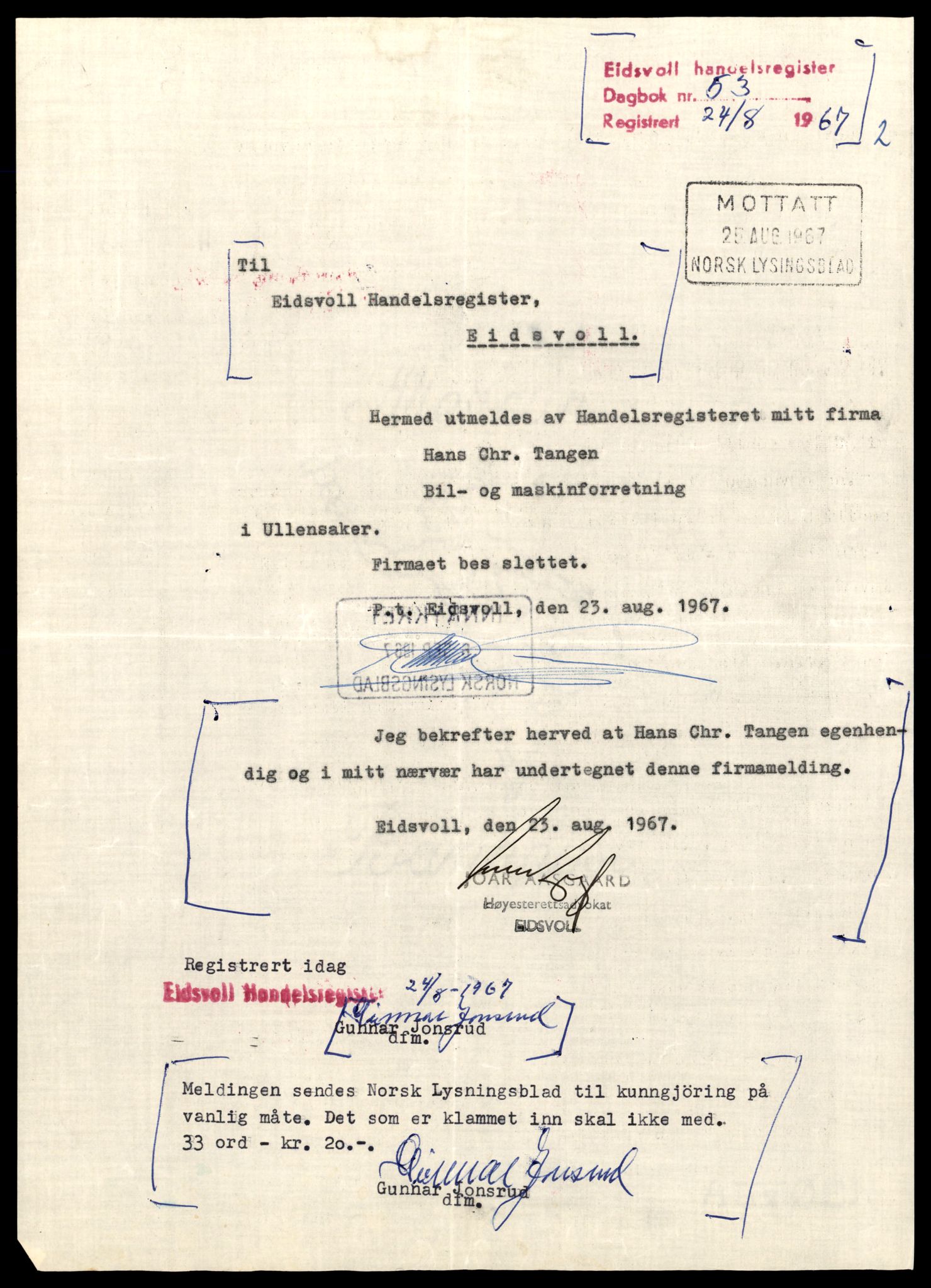 Eidsvoll tingrett, AV/SAT-A-10371/K/Kd/Kda/L0010:  Enkeltmannsforetak, T-Å , 1944-1990, s. 3