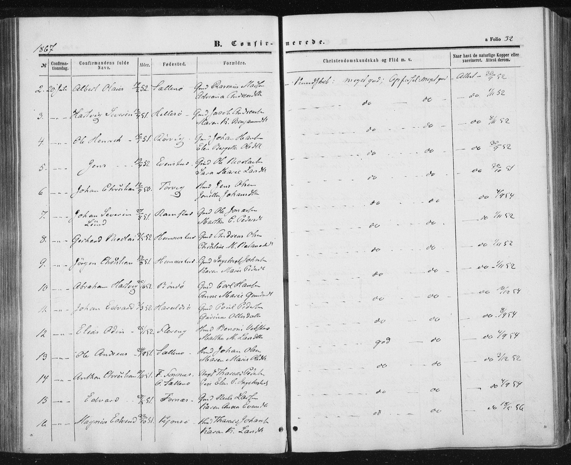 Ministerialprotokoller, klokkerbøker og fødselsregistre - Nord-Trøndelag, SAT/A-1458/784/L0670: Ministerialbok nr. 784A05, 1860-1876, s. 32