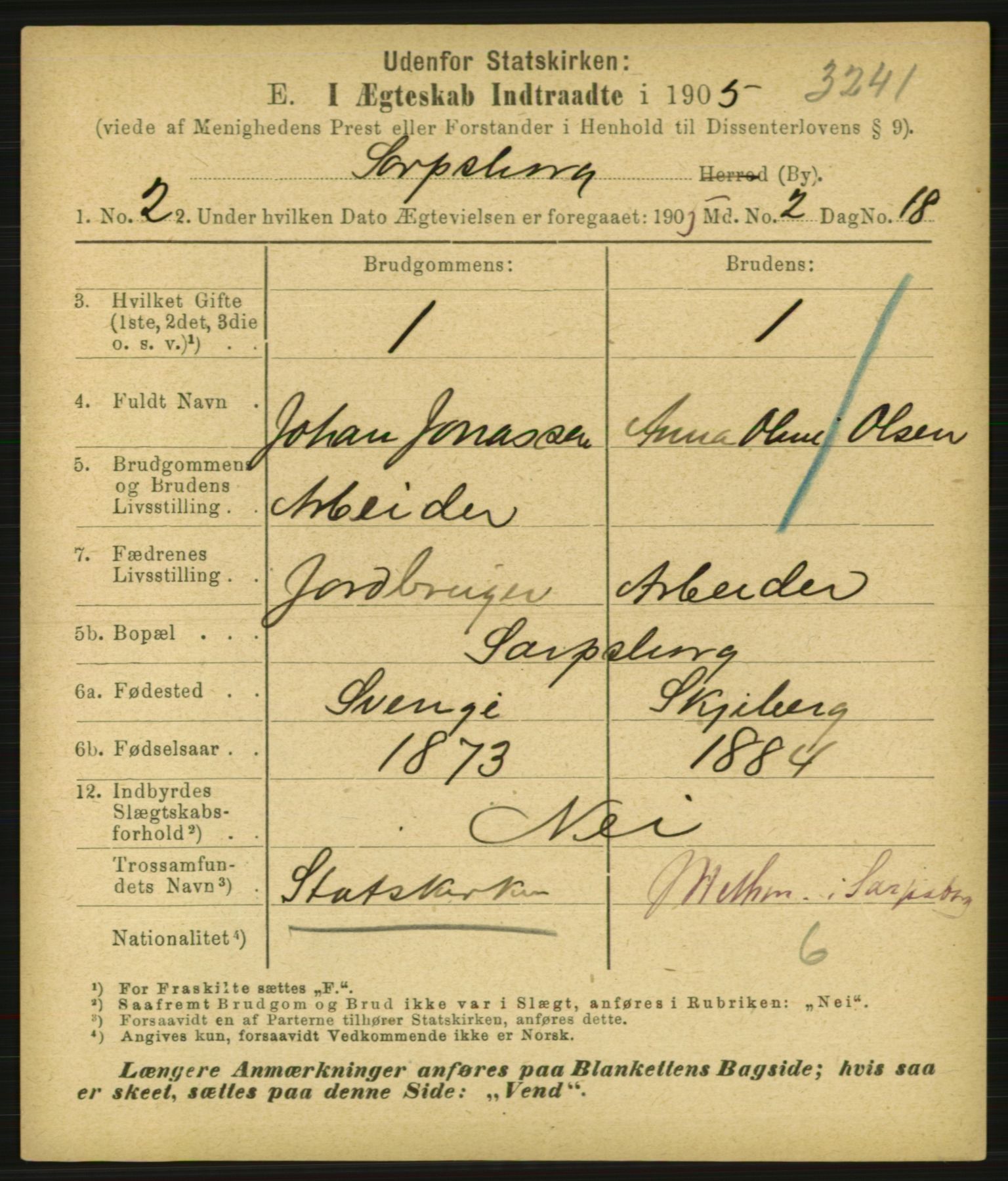 Statistisk sentralbyrå, Sosiodemografiske emner, Befolkning, AV/RA-S-2228/E/L0003: Fødte, gifte, døde dissentere., 1905, s. 1681