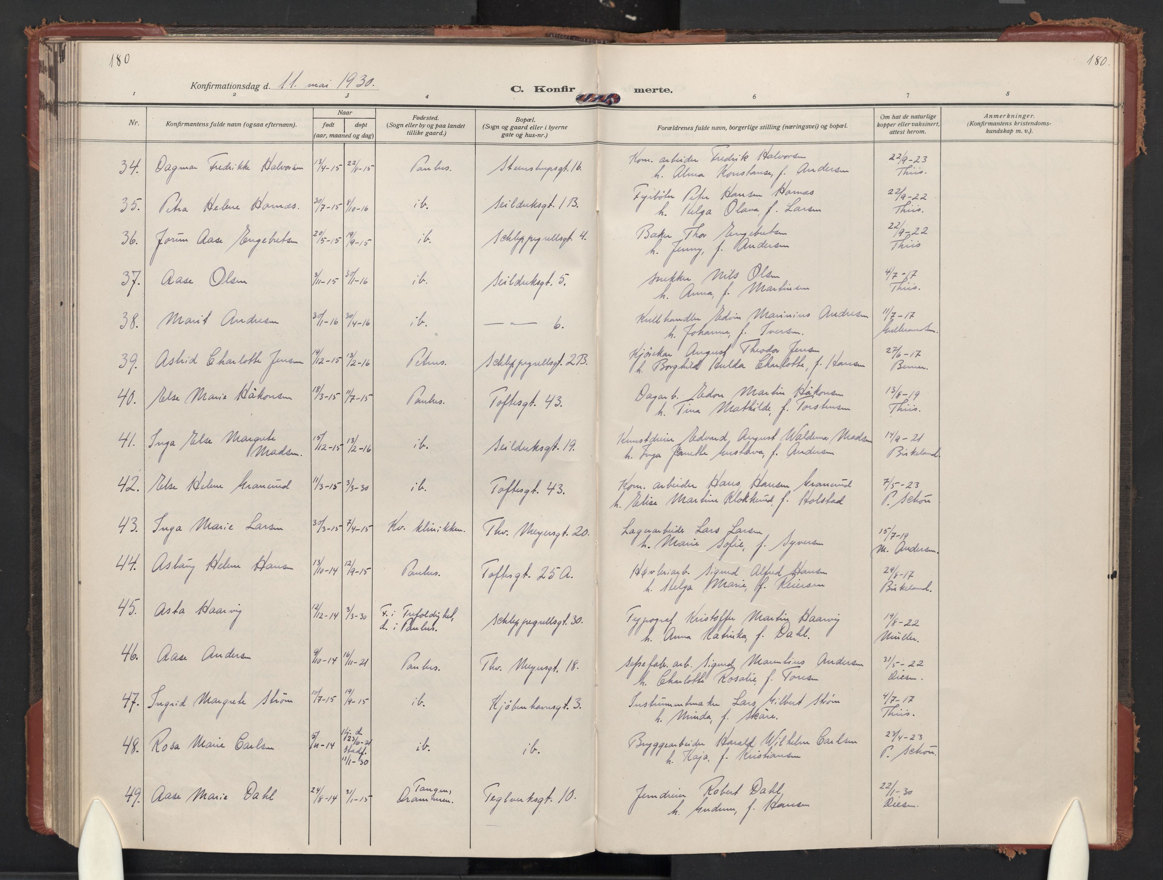 Paulus prestekontor Kirkebøker, AV/SAO-A-10871/F/Fa/L0026: Ministerialbok nr. 26, 1920-1932, s. 180