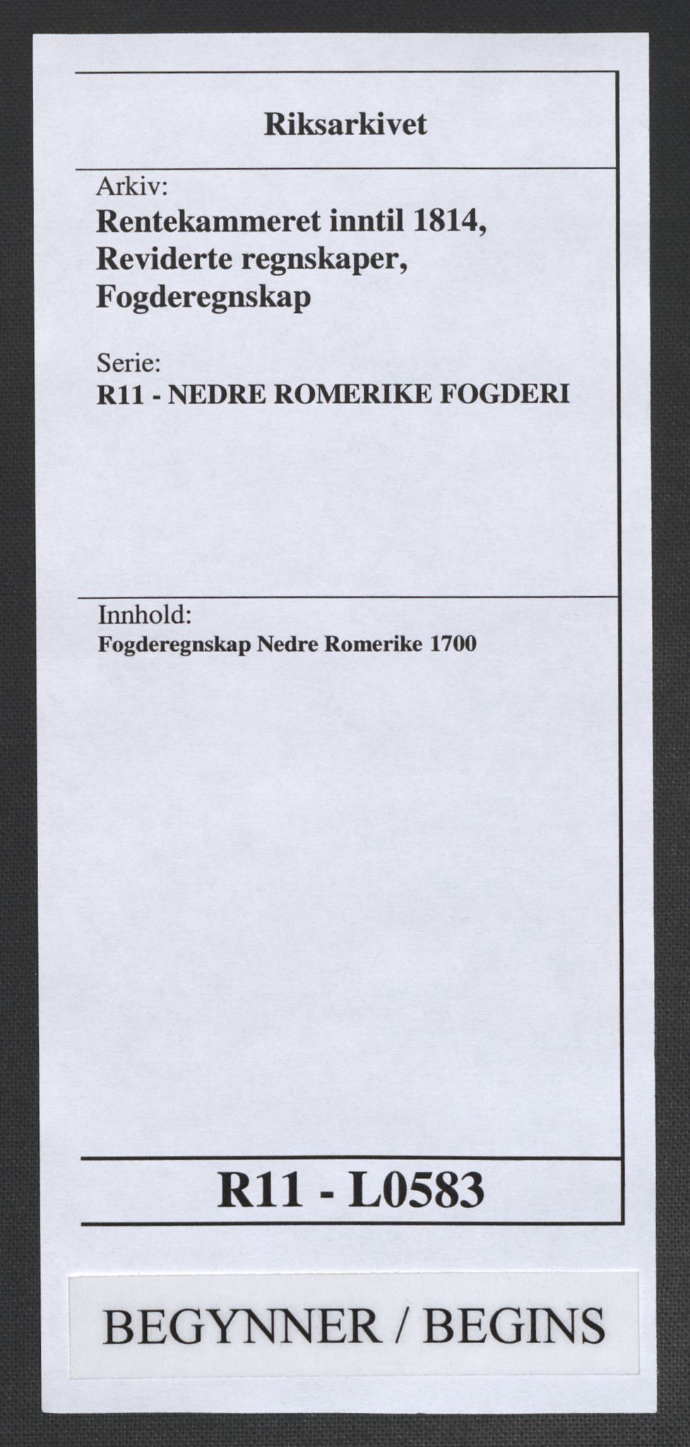 Rentekammeret inntil 1814, Reviderte regnskaper, Fogderegnskap, RA/EA-4092/R11/L0583: Fogderegnskap Nedre Romerike, 1700, s. 1