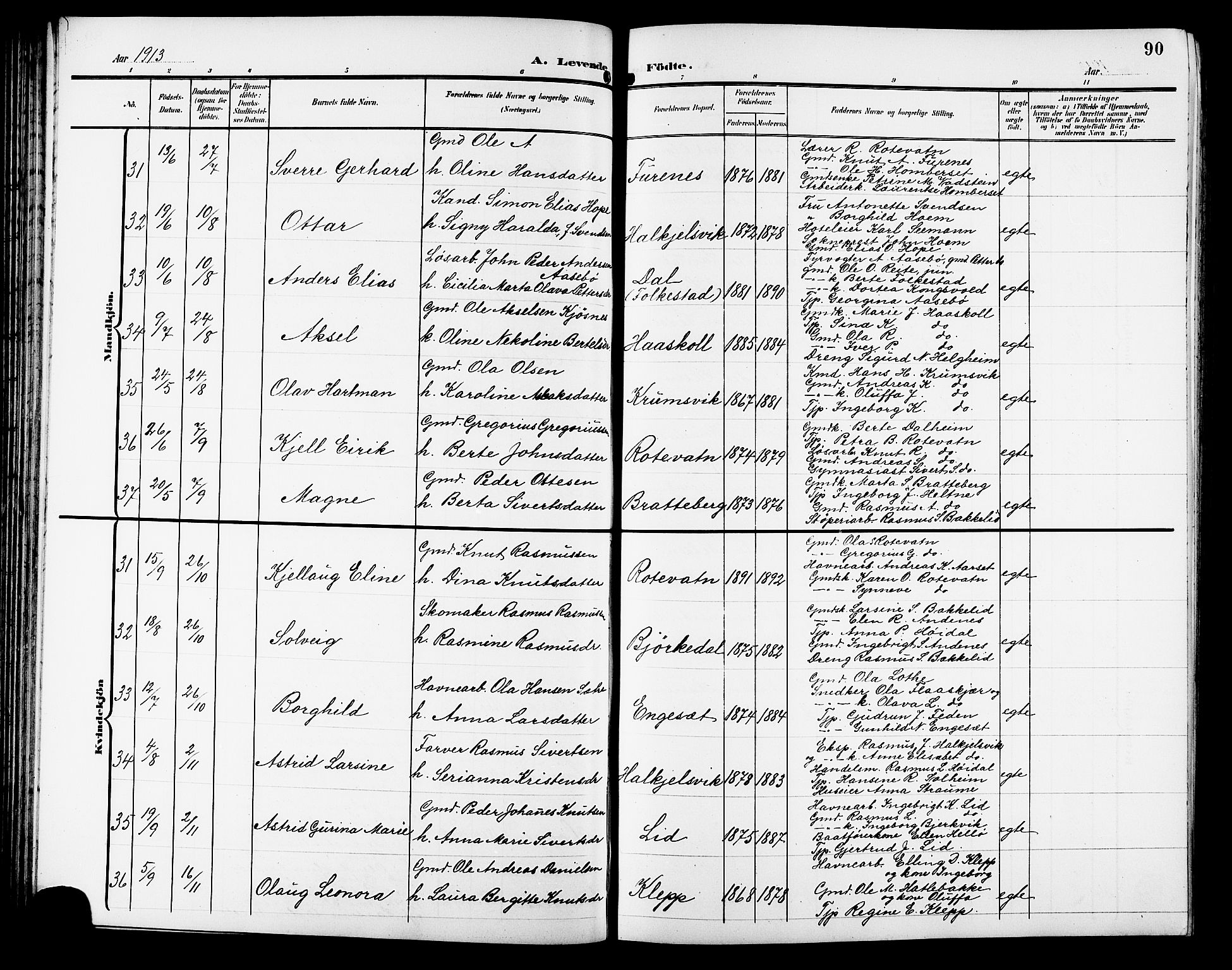 Ministerialprotokoller, klokkerbøker og fødselsregistre - Møre og Romsdal, AV/SAT-A-1454/511/L0159: Klokkerbok nr. 511C05, 1902-1920, s. 90