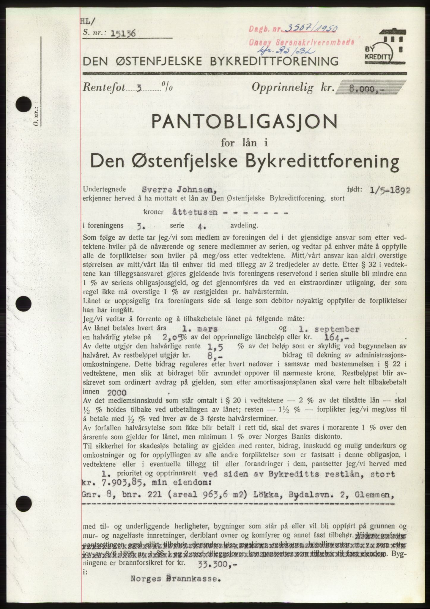 Onsøy sorenskriveri, SAO/A-10474/G/Ga/Gac/L0010: Pantebok nr. B 18-10, 1950-1950, Dagboknr: 3507/1950