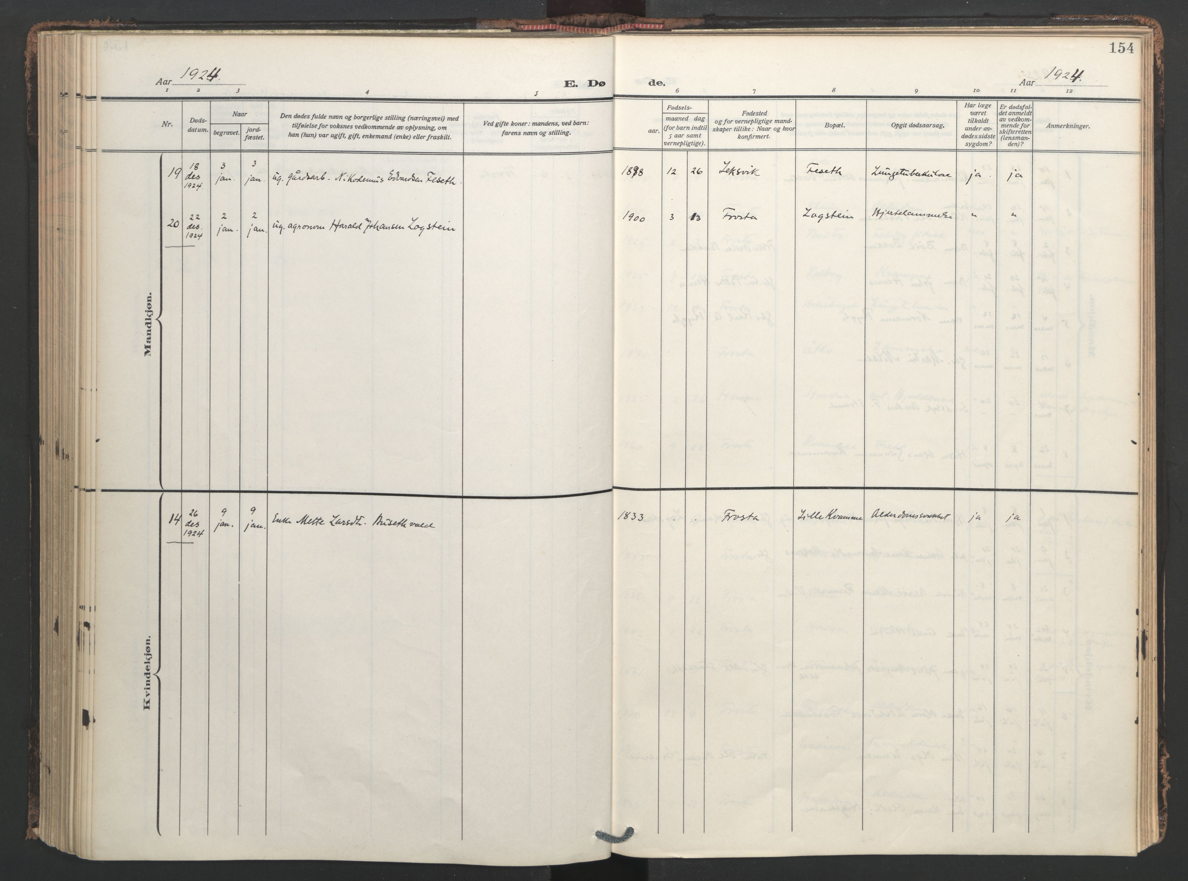 Ministerialprotokoller, klokkerbøker og fødselsregistre - Nord-Trøndelag, SAT/A-1458/713/L0123: Ministerialbok nr. 713A12, 1911-1925, s. 154