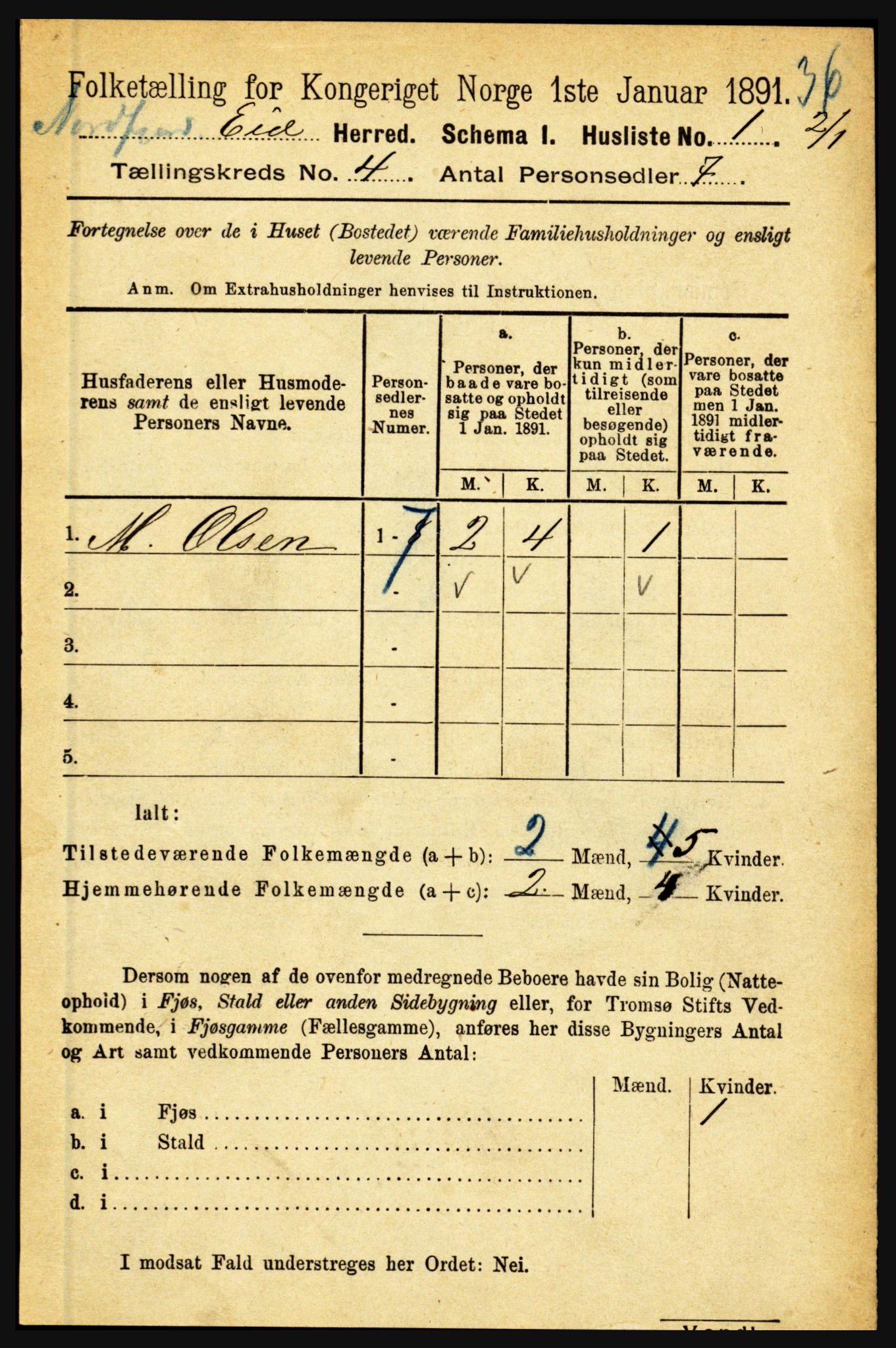 RA, Folketelling 1891 for 1443 Eid herred, 1891, s. 836