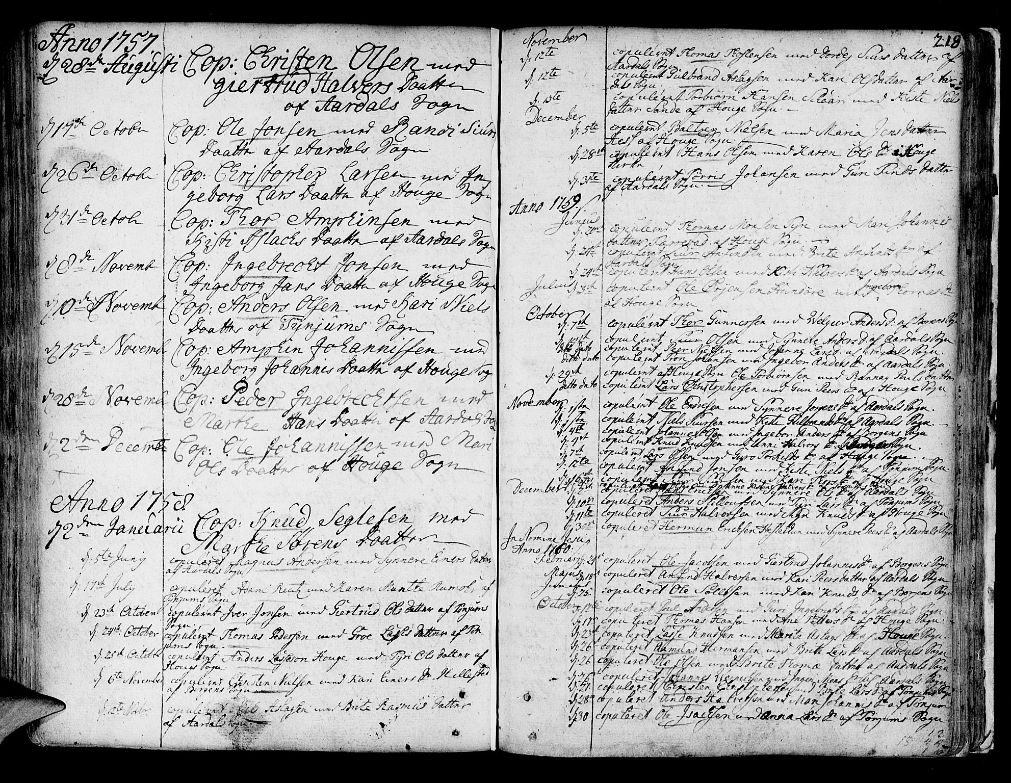Lærdal sokneprestembete, AV/SAB-A-81201: Ministerialbok nr. A 2, 1752-1782, s. 218