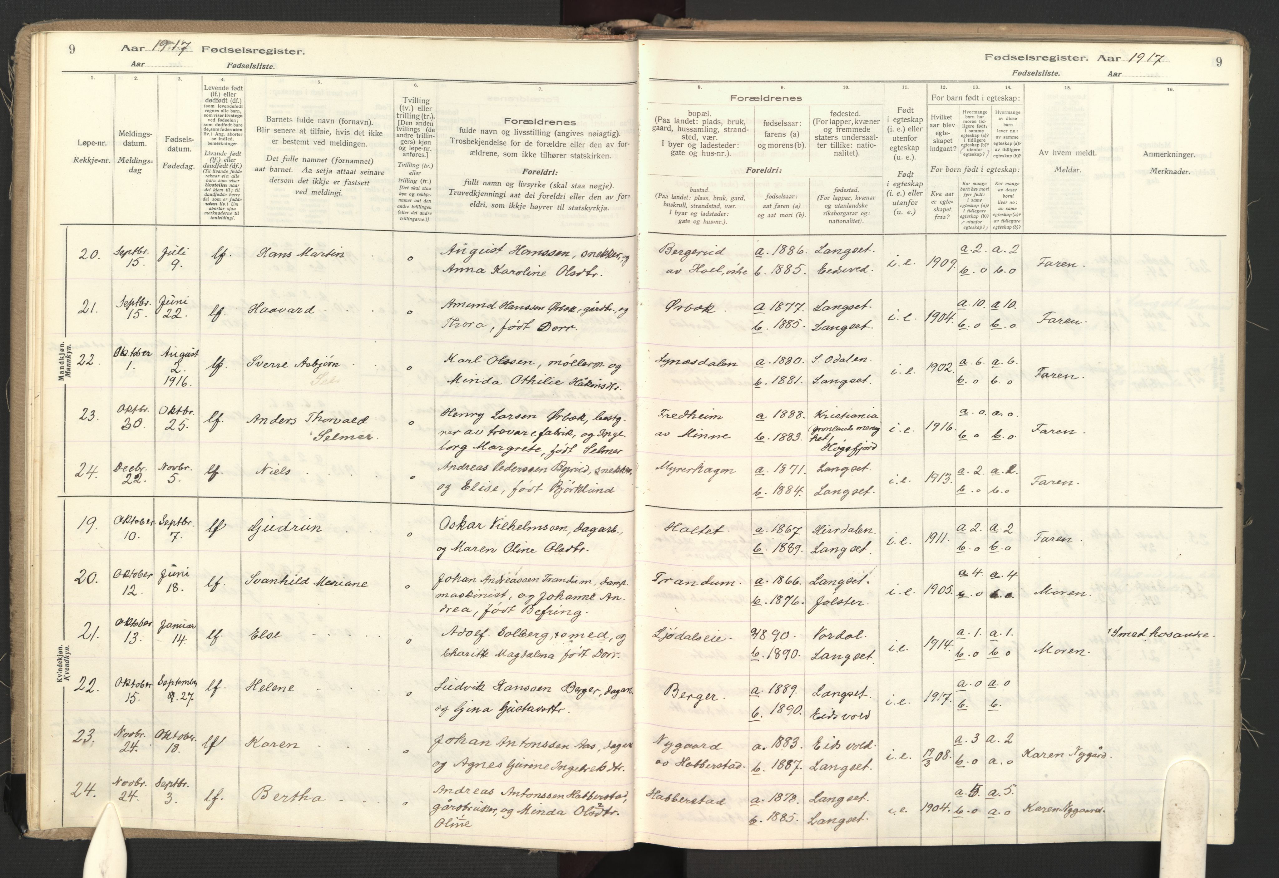 Eidsvoll prestekontor Kirkebøker, SAO/A-10888: Fødselsregister nr. II 1, 1916-1959, s. 9