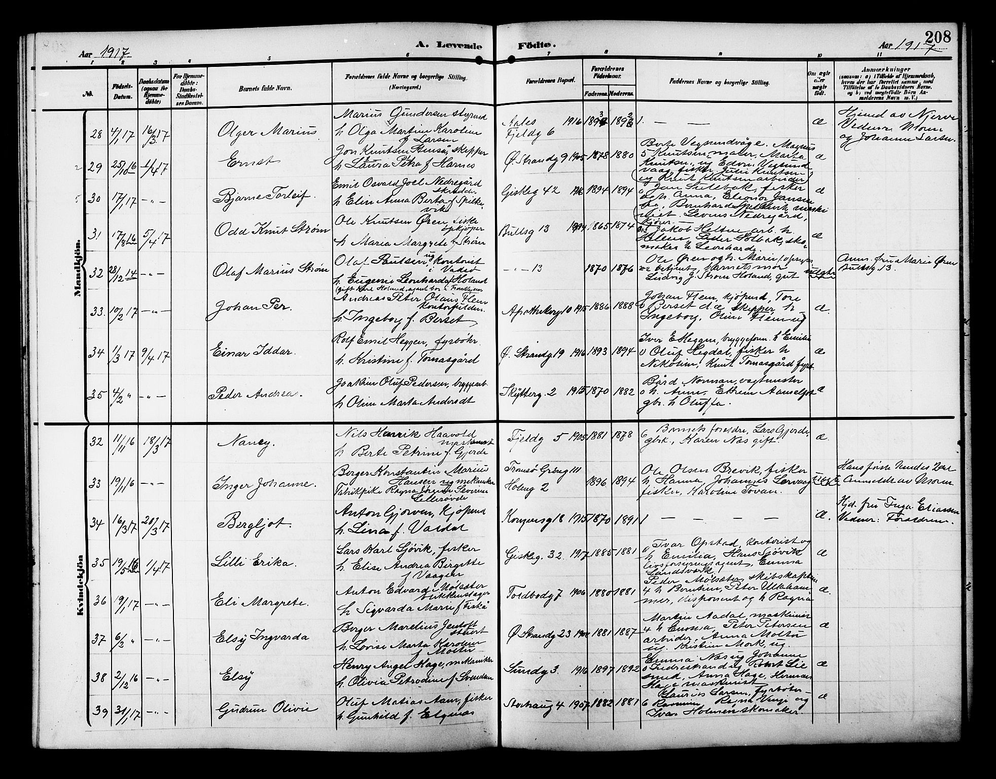 Ministerialprotokoller, klokkerbøker og fødselsregistre - Møre og Romsdal, AV/SAT-A-1454/529/L0471: Klokkerbok nr. 529C08, 1909-1921, s. 208