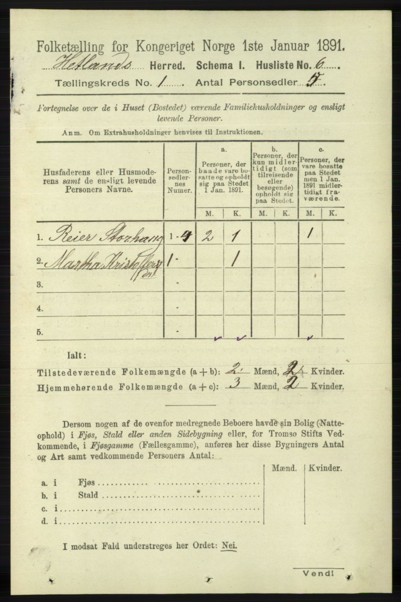 RA, Folketelling 1891 for 1126 Hetland herred, 1891, s. 33