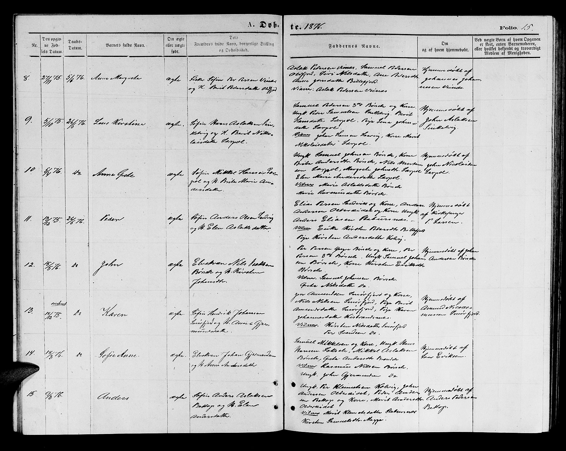 Kistrand/Porsanger sokneprestembete, AV/SATØ-S-1351/H/Hb/L0003.klokk: Klokkerbok nr. 3, 1874-1885, s. 15