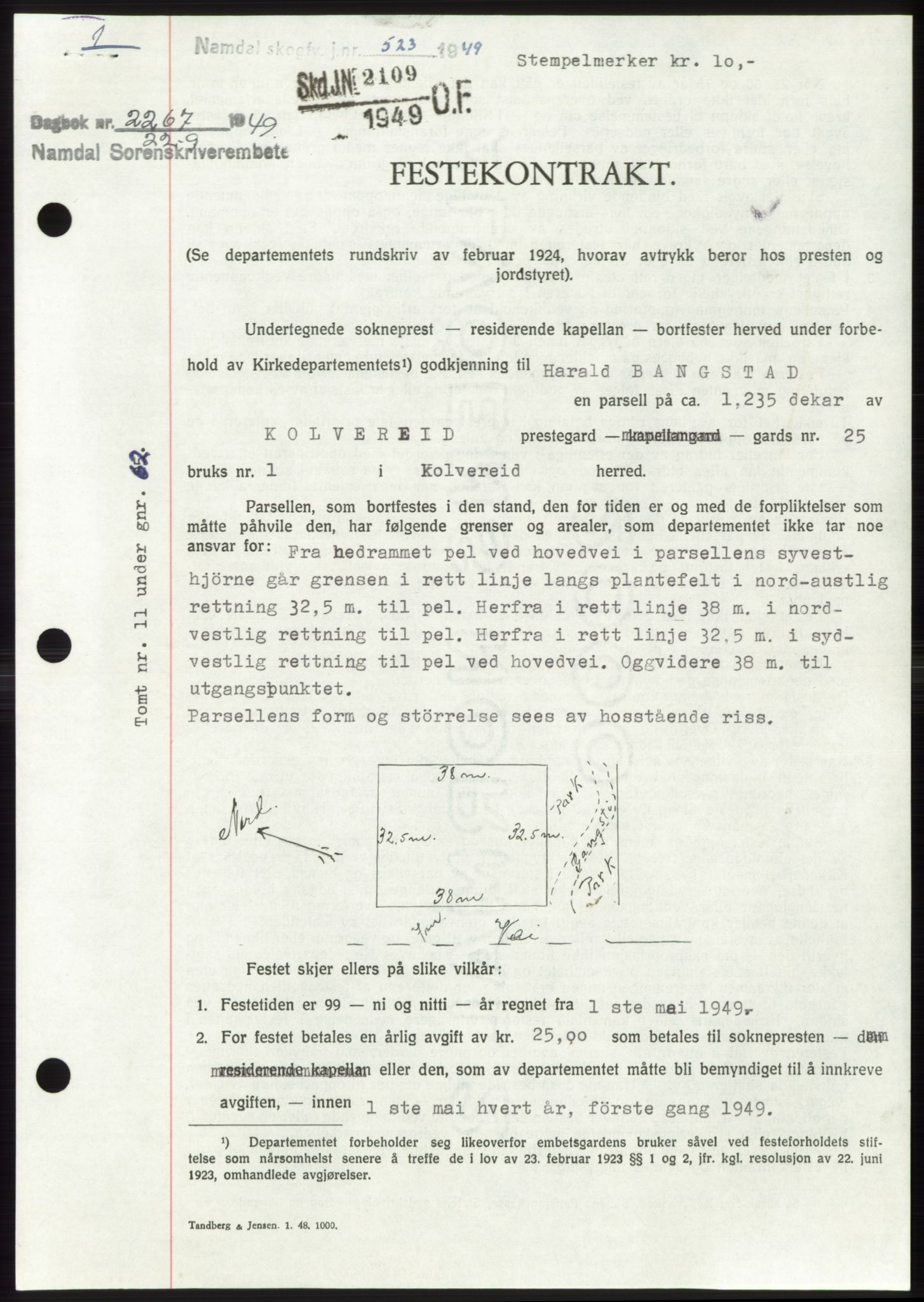 Namdal sorenskriveri, SAT/A-4133/1/2/2C: Pantebok nr. -, 1949-1949, Dagboknr: 2267/1949