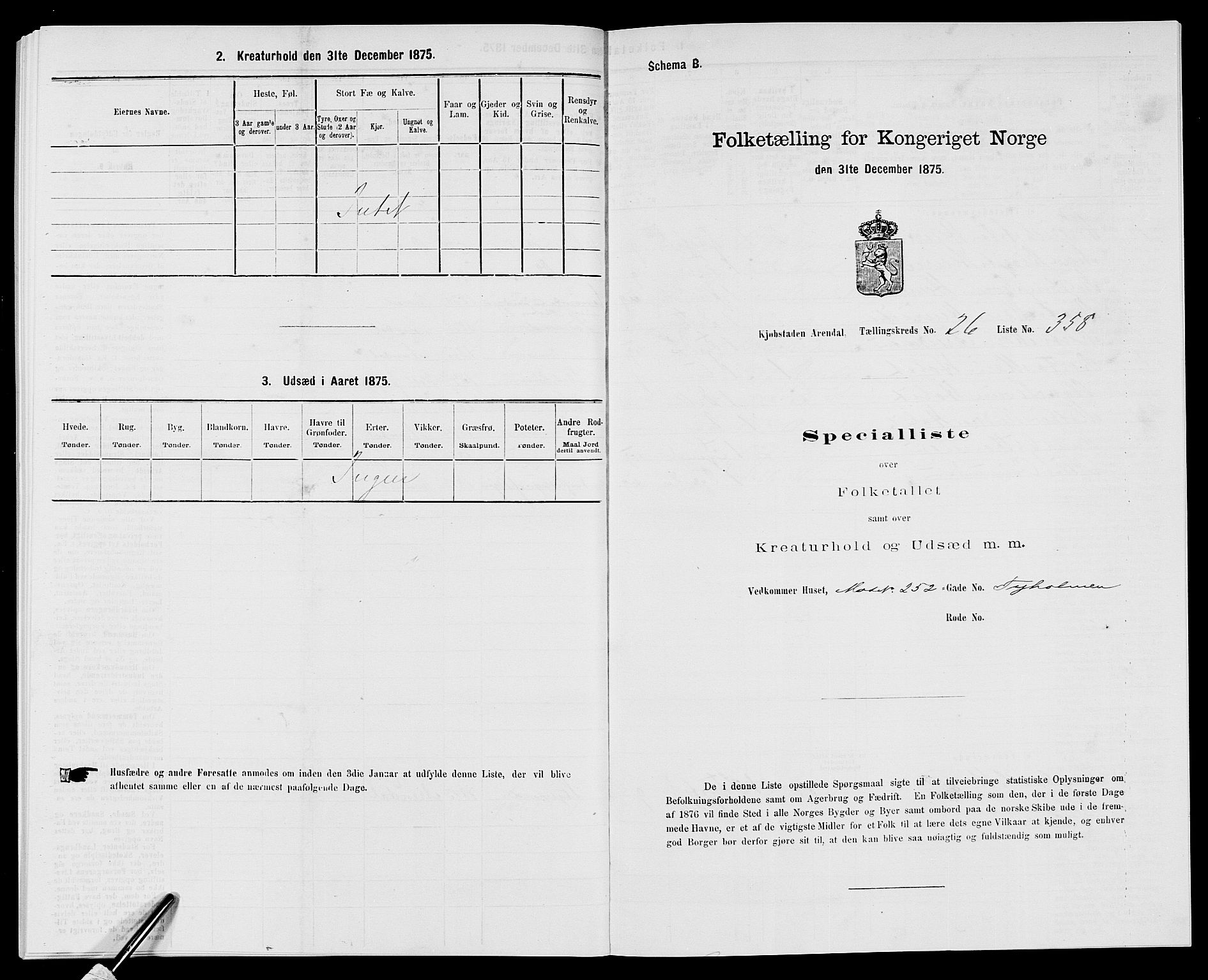 SAK, Folketelling 1875 for 0903P Arendal prestegjeld, 1875, s. 823