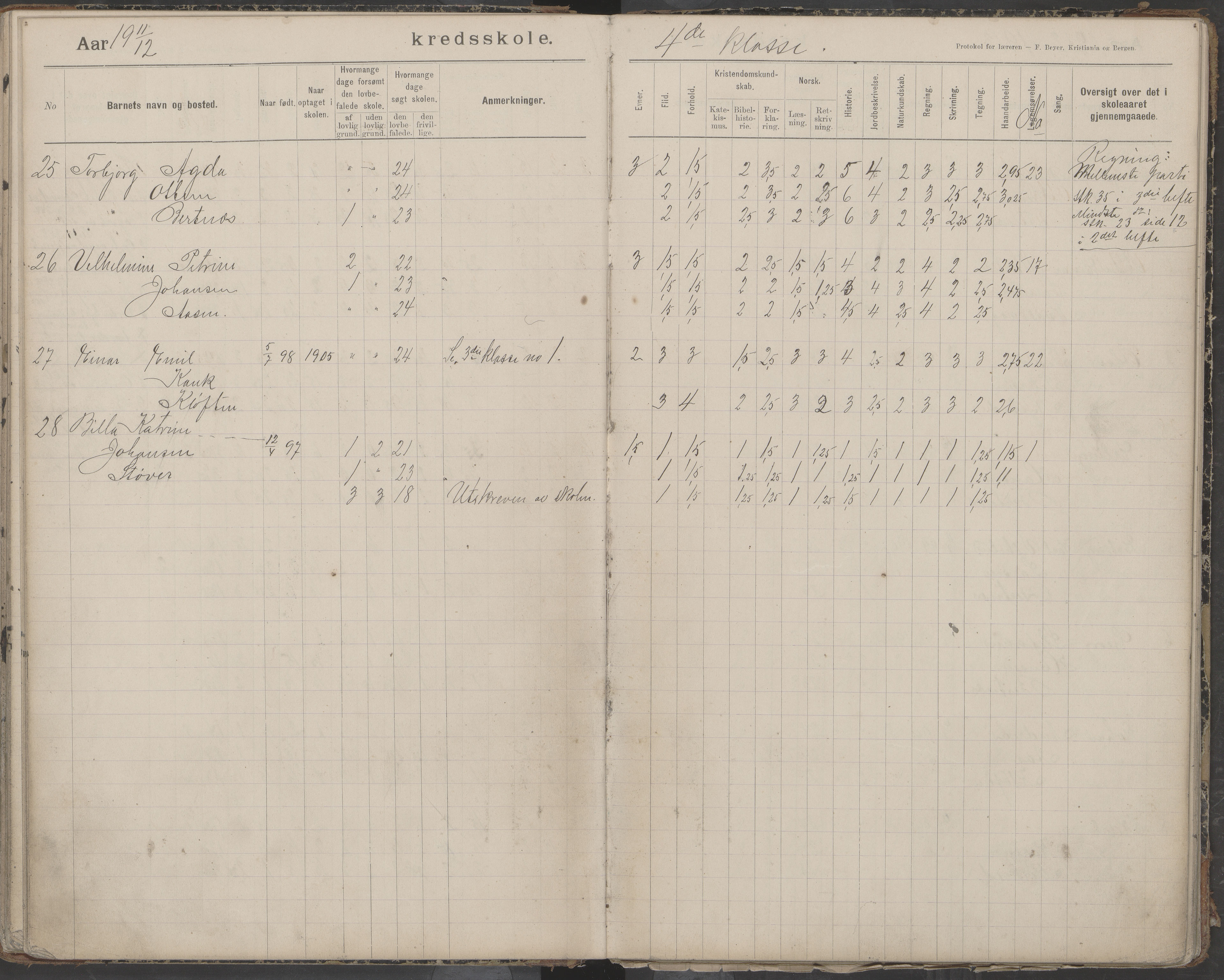 Bodin kommune. Støver skolekrets, AIN/K-18431.510.07/F/Fa/L0006: Protokoll lærere i Støver skolekrets, 1908-1918