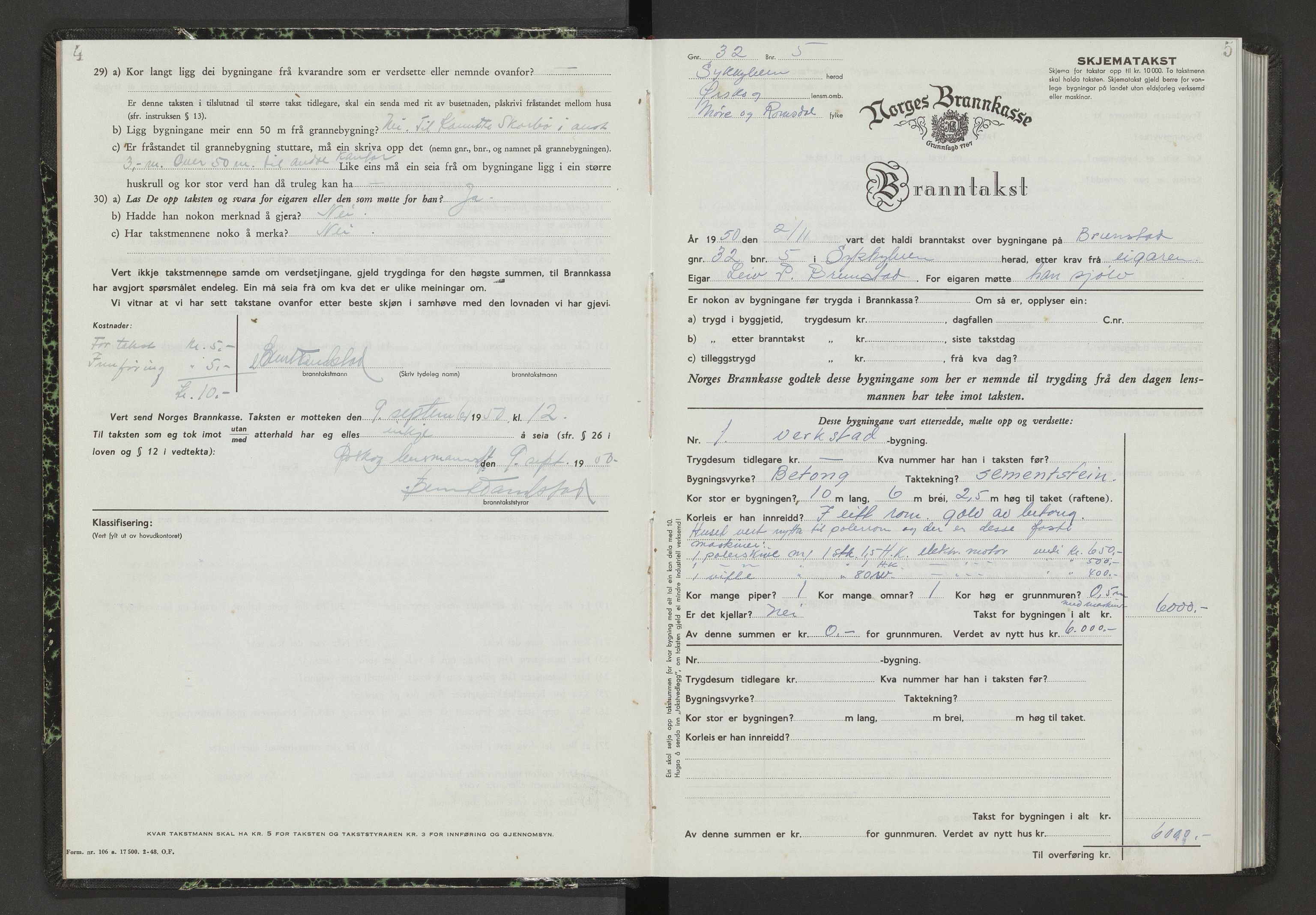 Norges Brannkasse Ørskog, AV/SAT-A-5493/Fb/L0002: Branntakstprotokoll, 1950-1956, s. 4-5