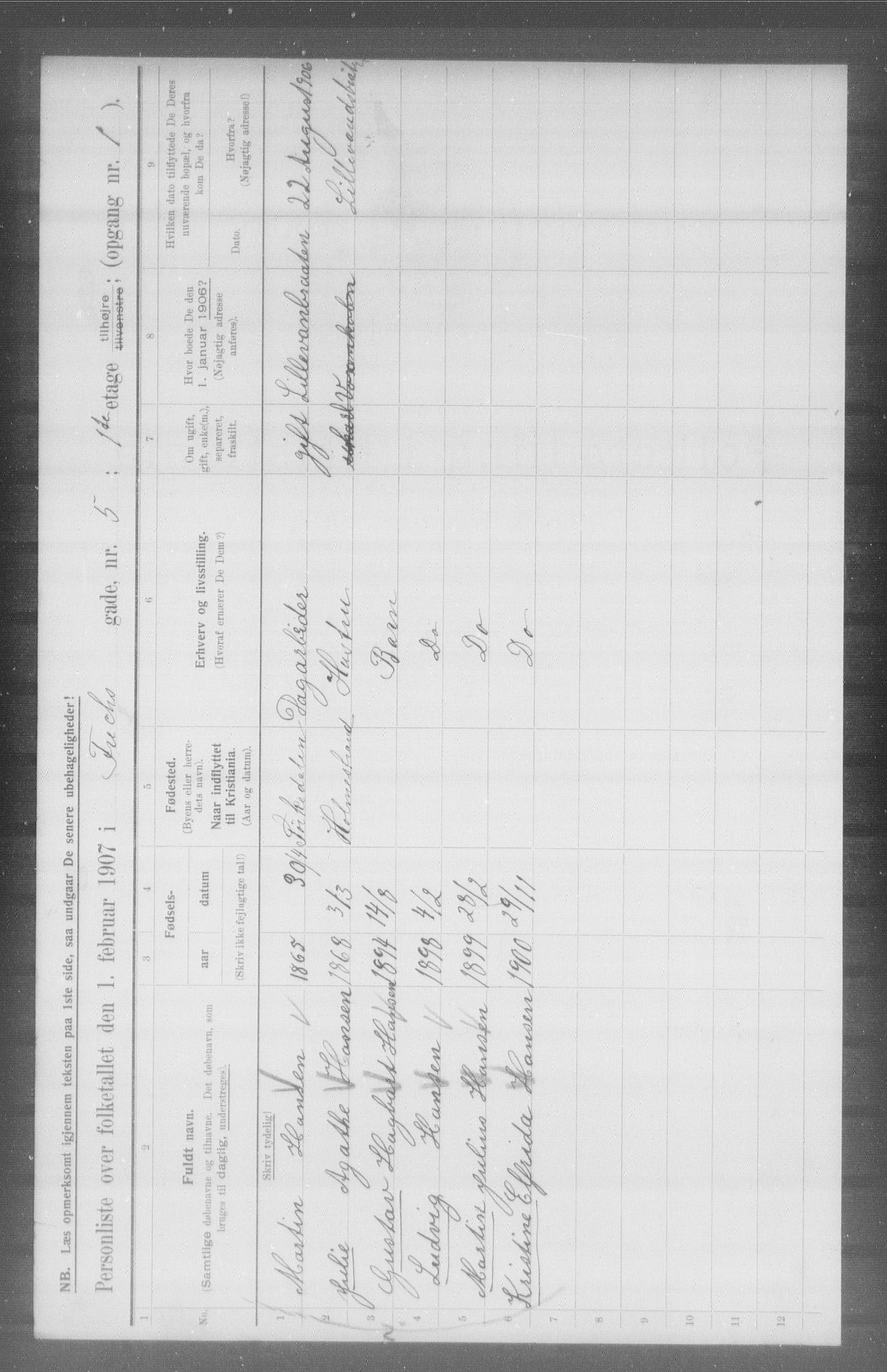 OBA, Kommunal folketelling 1.2.1907 for Kristiania kjøpstad, 1907, s. 13582