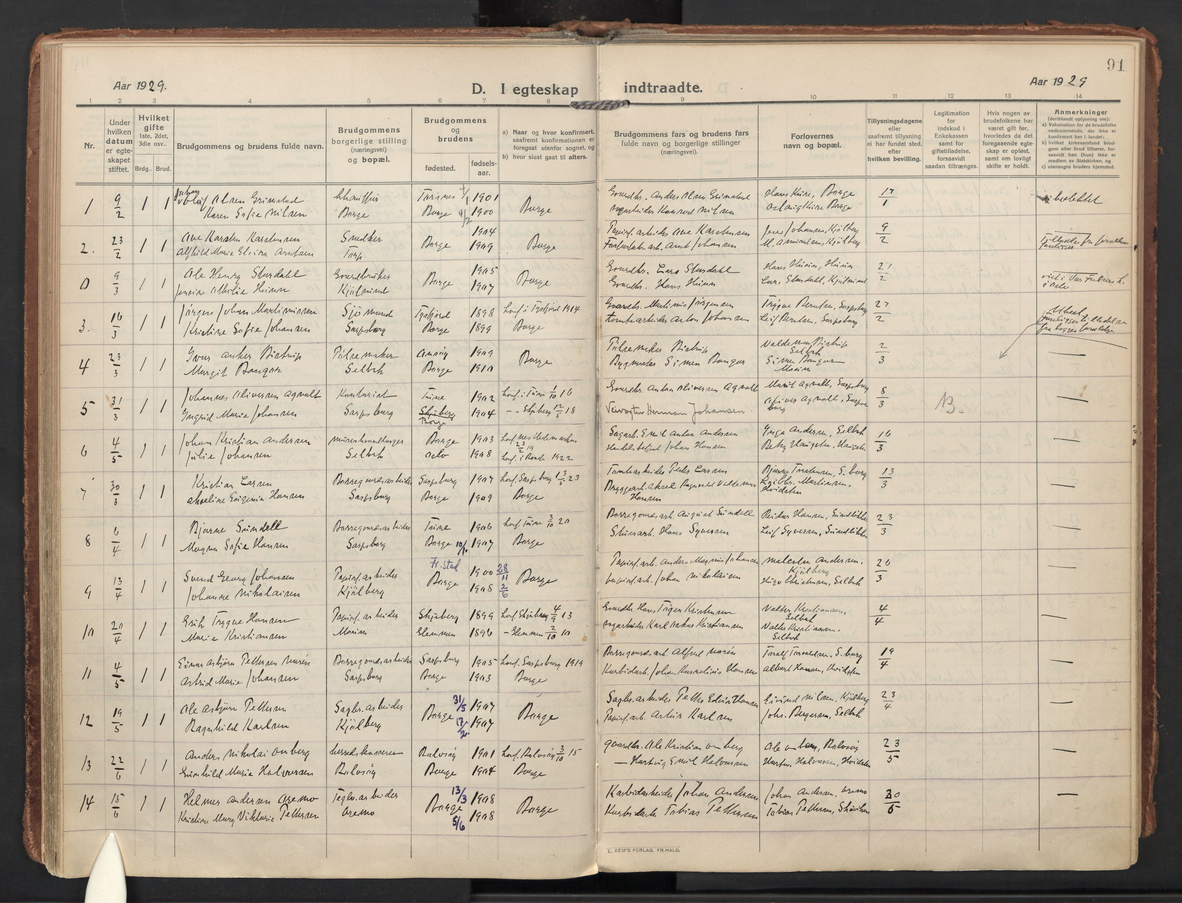 Borge prestekontor Kirkebøker, AV/SAO-A-10903/F/Fa/L0012: Ministerialbok nr. I 12, 1912-1955, s. 91