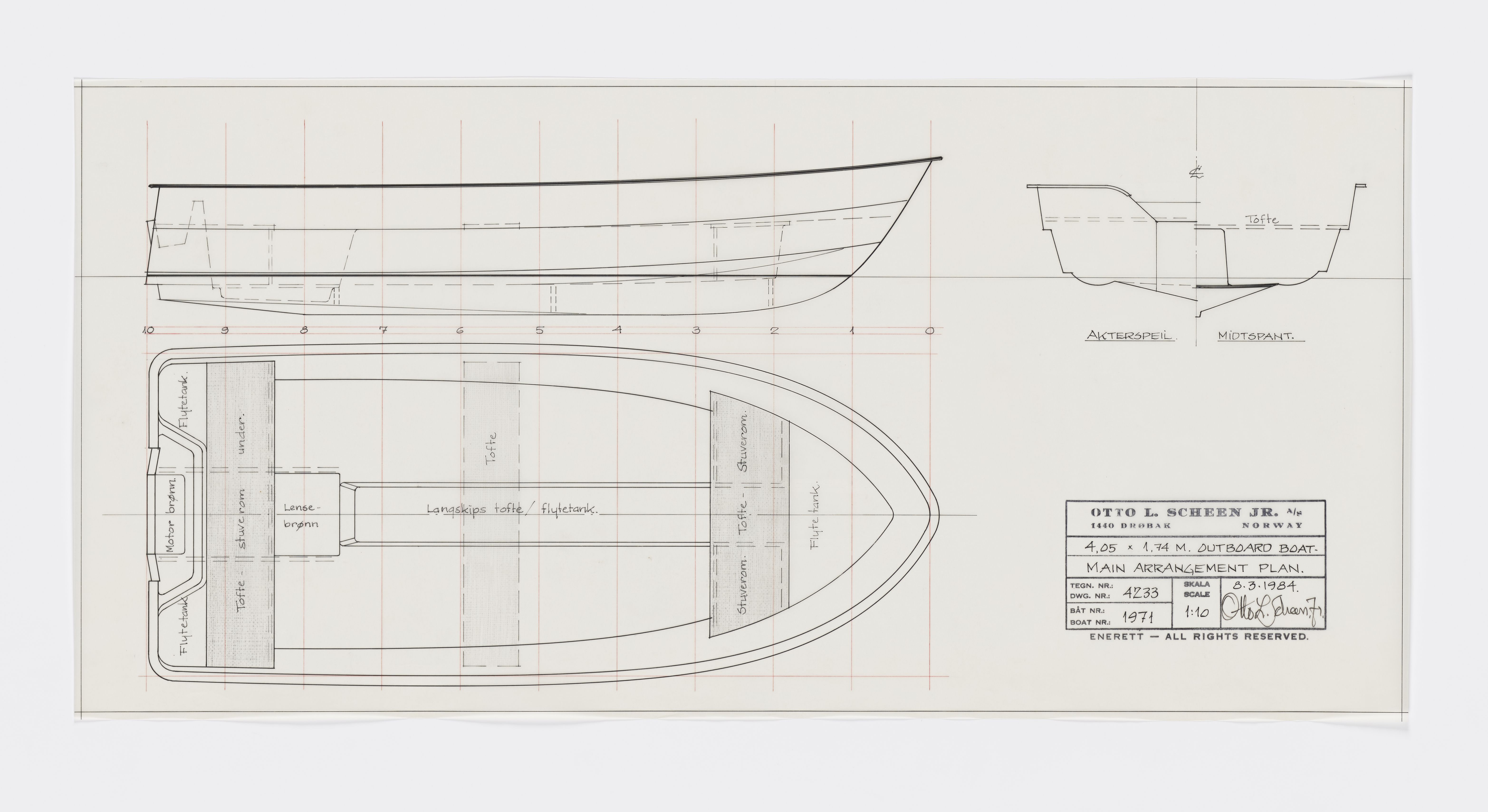 Furuholmen & Scheen, AFM/OM-1003/T/Ta/L0025/0001: Outboard boat / Scheen, 1984