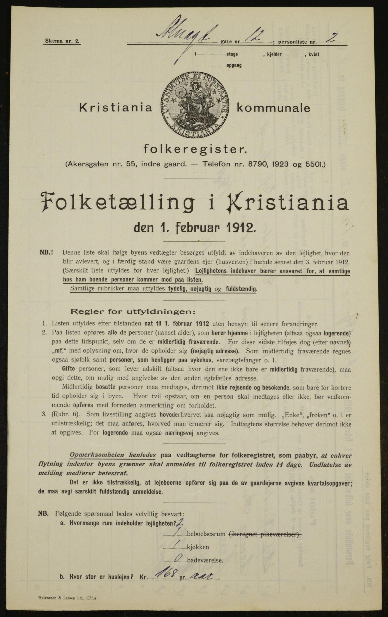 OBA, Kommunal folketelling 1.2.1912 for Kristiania, 1912, s. 1251