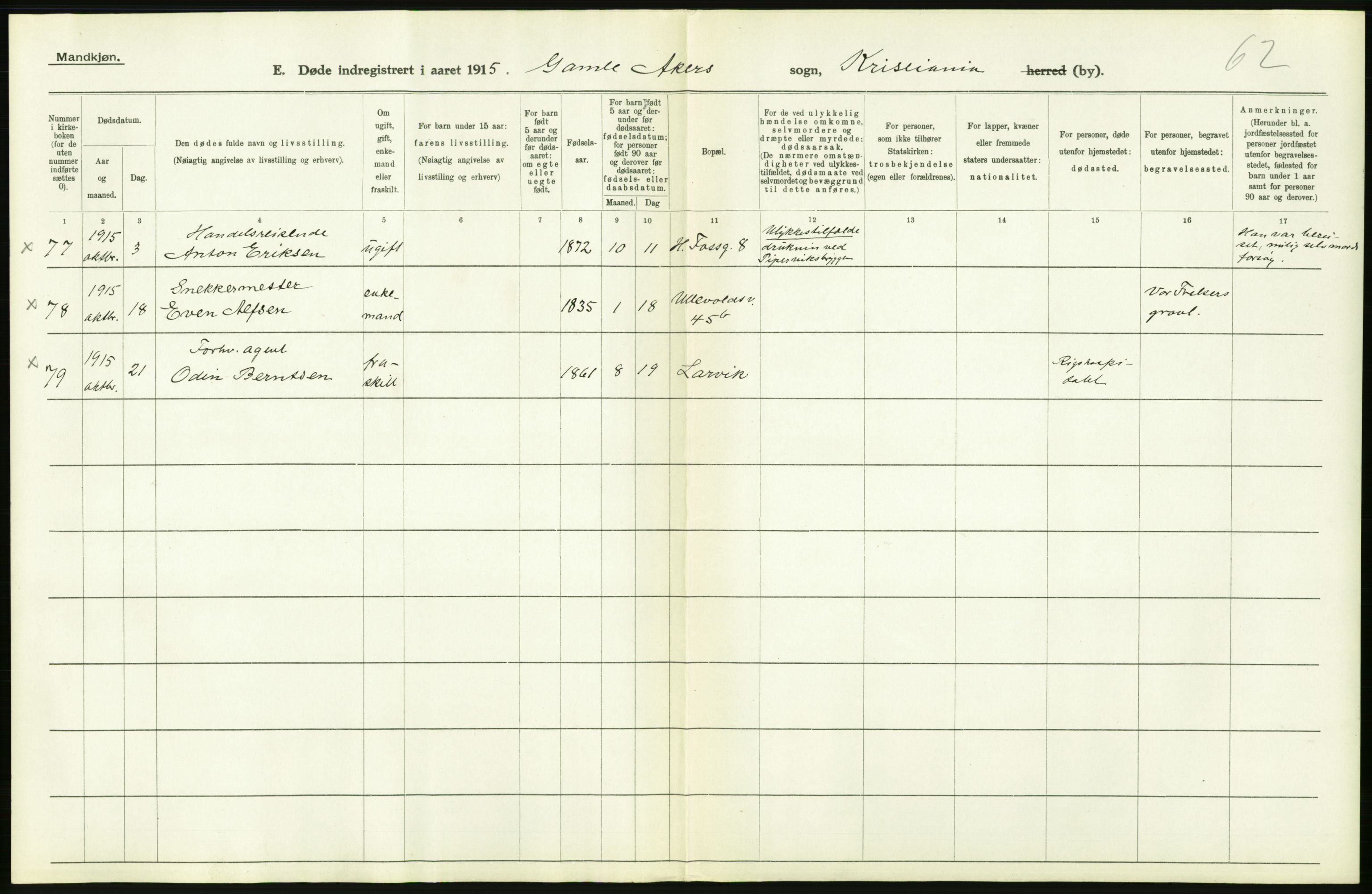 Statistisk sentralbyrå, Sosiodemografiske emner, Befolkning, AV/RA-S-2228/D/Df/Dfb/Dfbe/L0009: Kristiania: Døde., 1915, s. 640