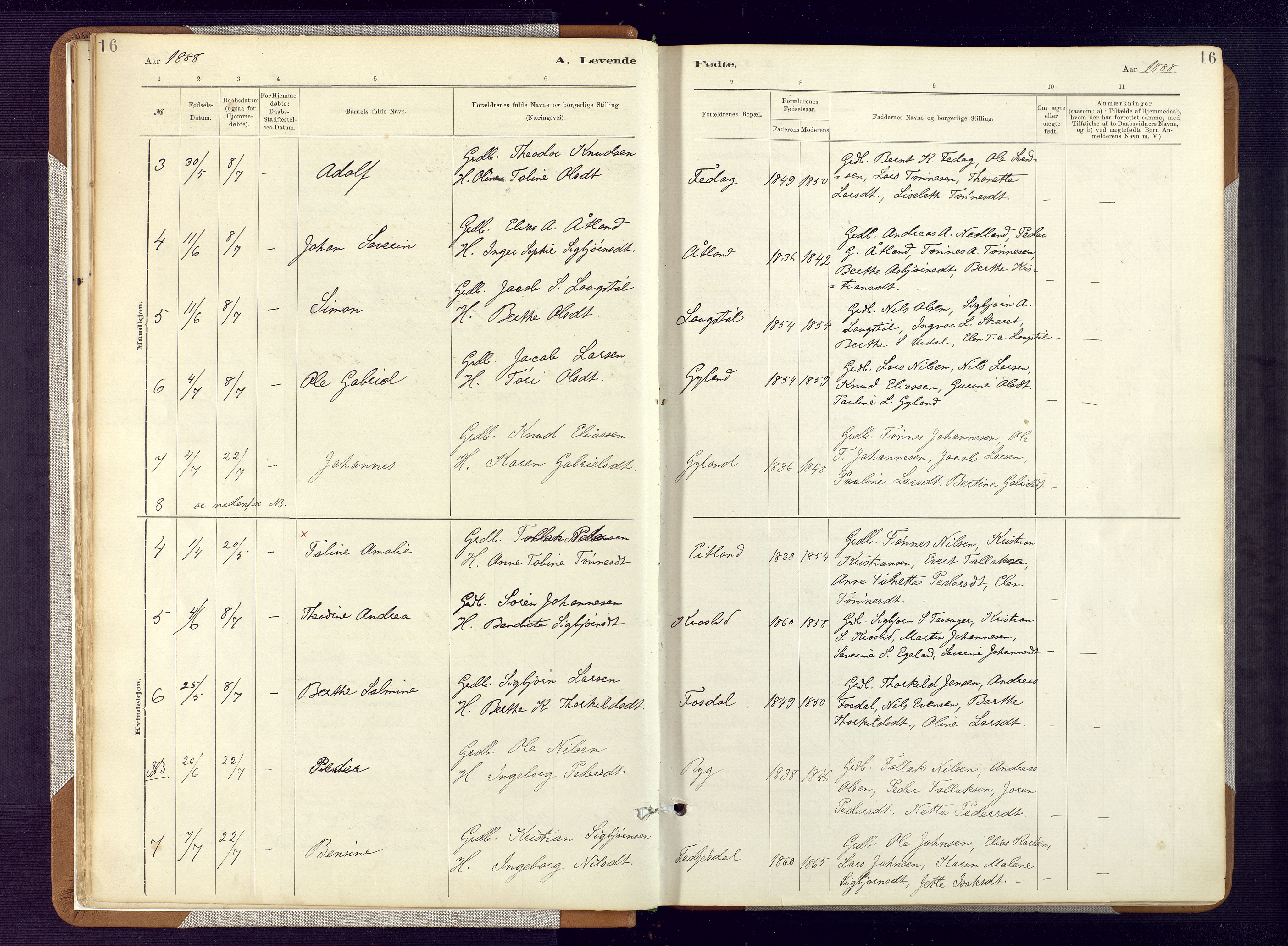 Bakke sokneprestkontor, SAK/1111-0002/F/Fa/Fab/L0003: Ministerialbok nr. A 3, 1884-1921, s. 16