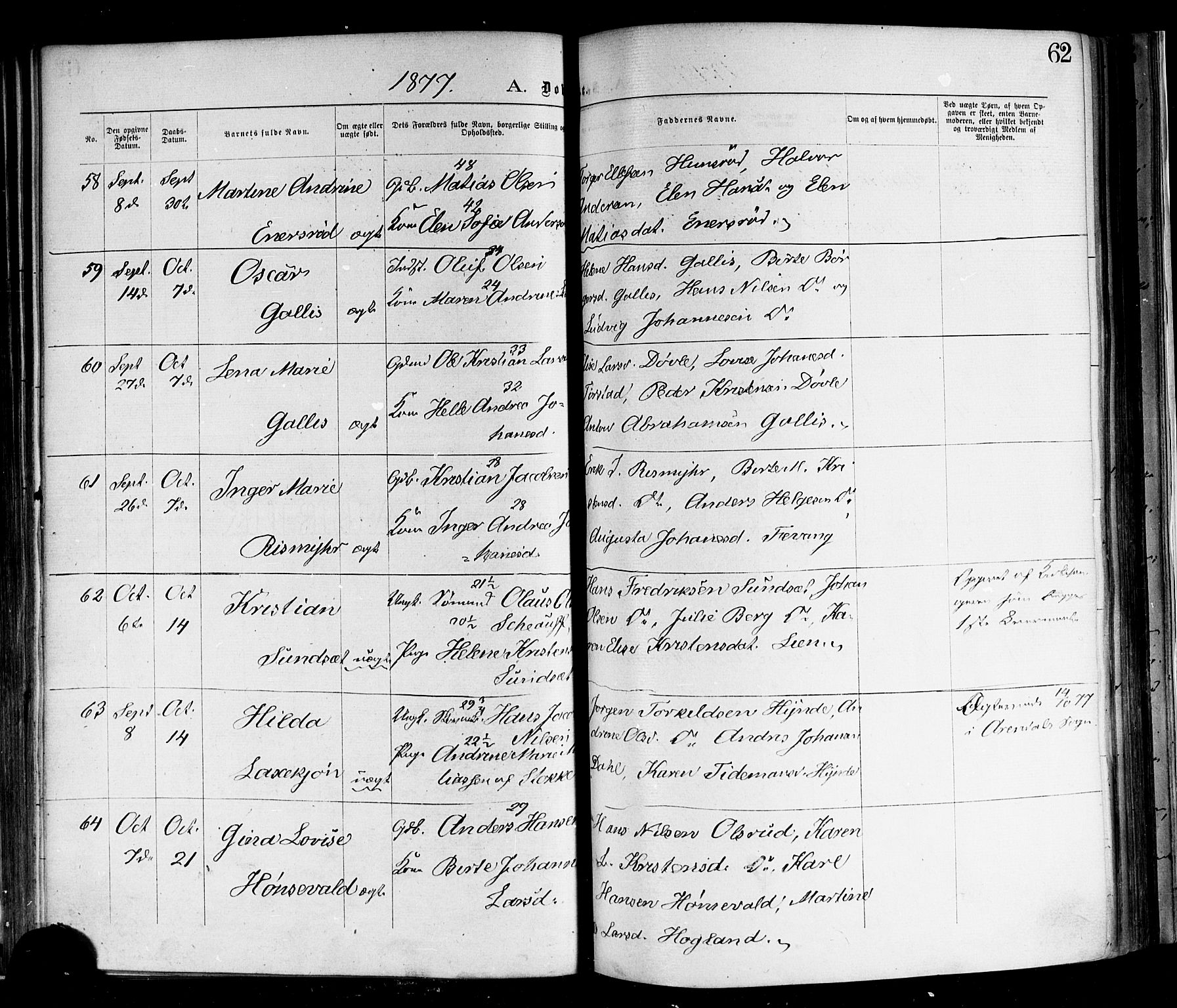 Andebu kirkebøker, AV/SAKO-A-336/F/Fa/L0006: Ministerialbok nr. I 6, 1871-1878, s. 62