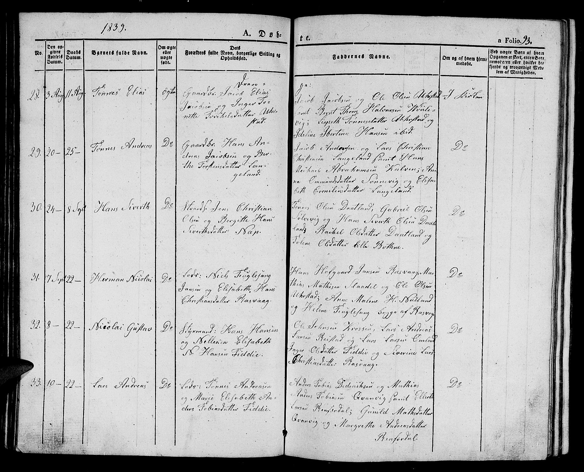 Flekkefjord sokneprestkontor, AV/SAK-1111-0012/F/Fb/Fbb/L0002: Klokkerbok nr. B 2a, 1831-1866, s. 93