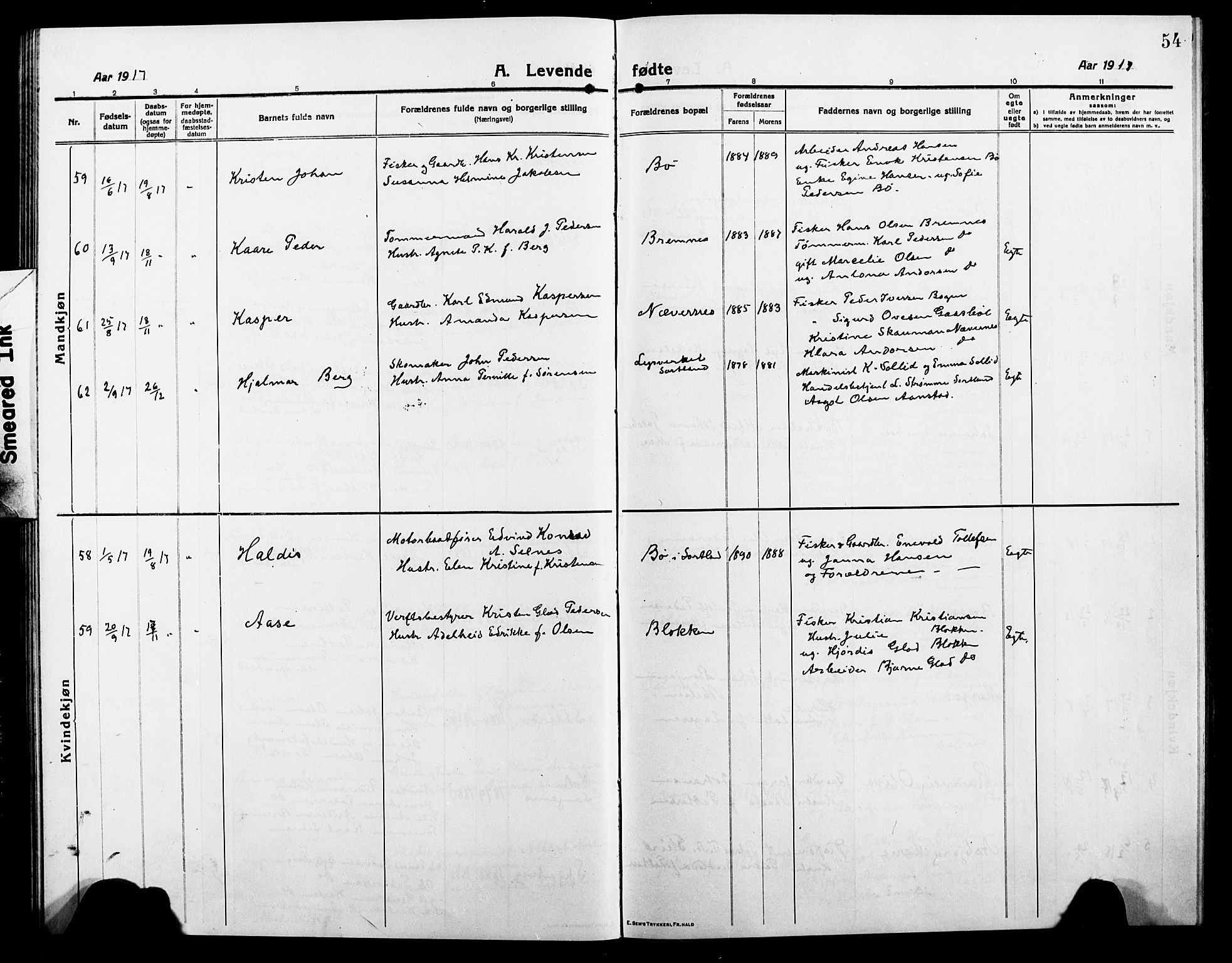Ministerialprotokoller, klokkerbøker og fødselsregistre - Nordland, AV/SAT-A-1459/895/L1383: Klokkerbok nr. 895C05, 1913-1922, s. 54