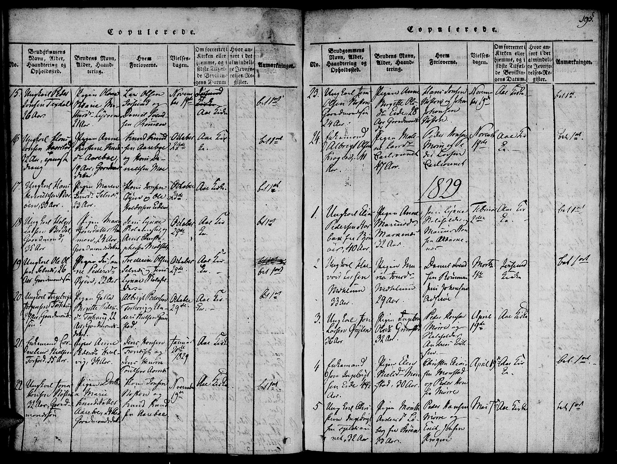 Ministerialprotokoller, klokkerbøker og fødselsregistre - Sør-Trøndelag, SAT/A-1456/655/L0675: Ministerialbok nr. 655A04, 1818-1830, s. 195