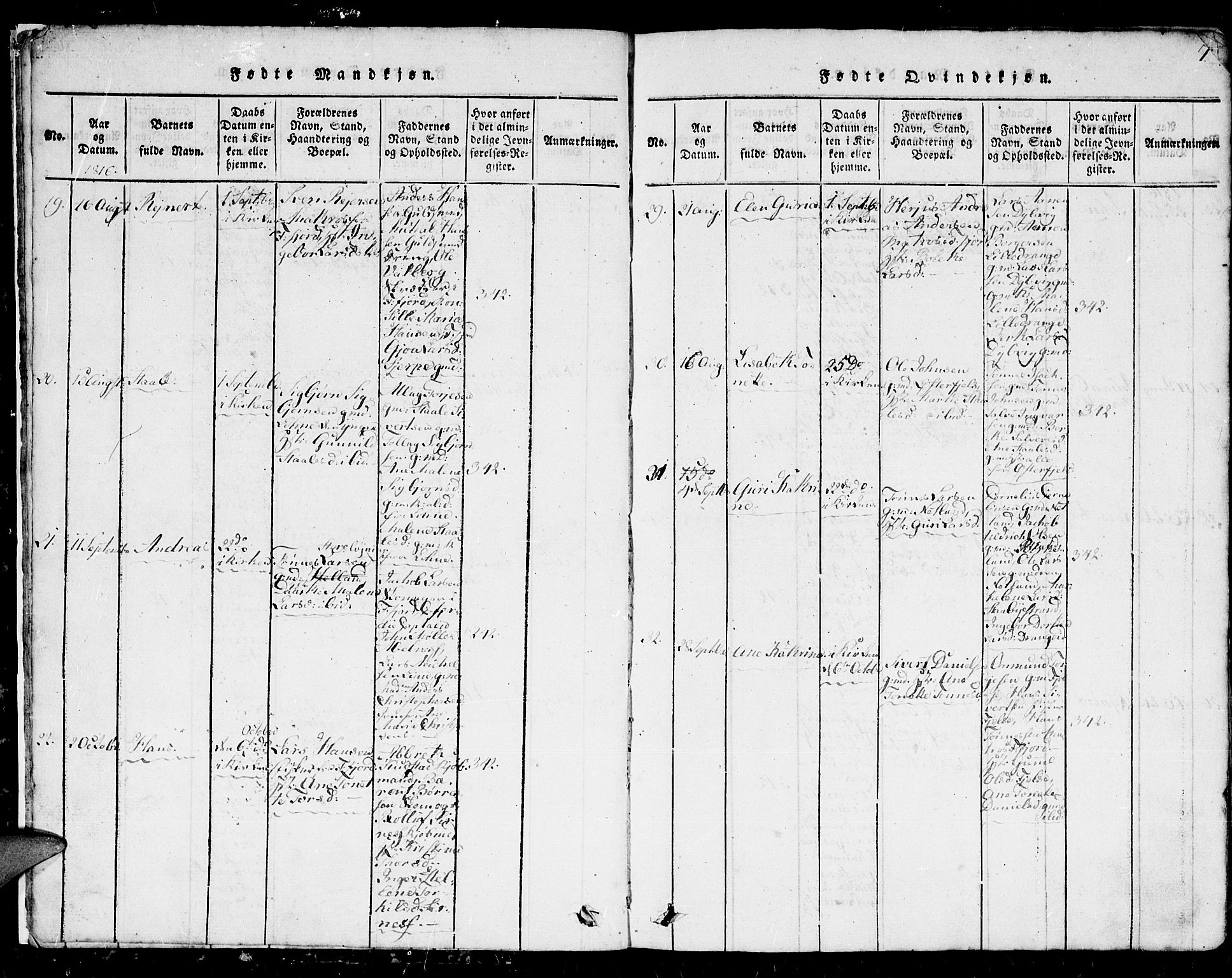 Flekkefjord sokneprestkontor, AV/SAK-1111-0012/F/Fb/Fbc/L0003: Klokkerbok nr. B 3, 1815-1826, s. 7
