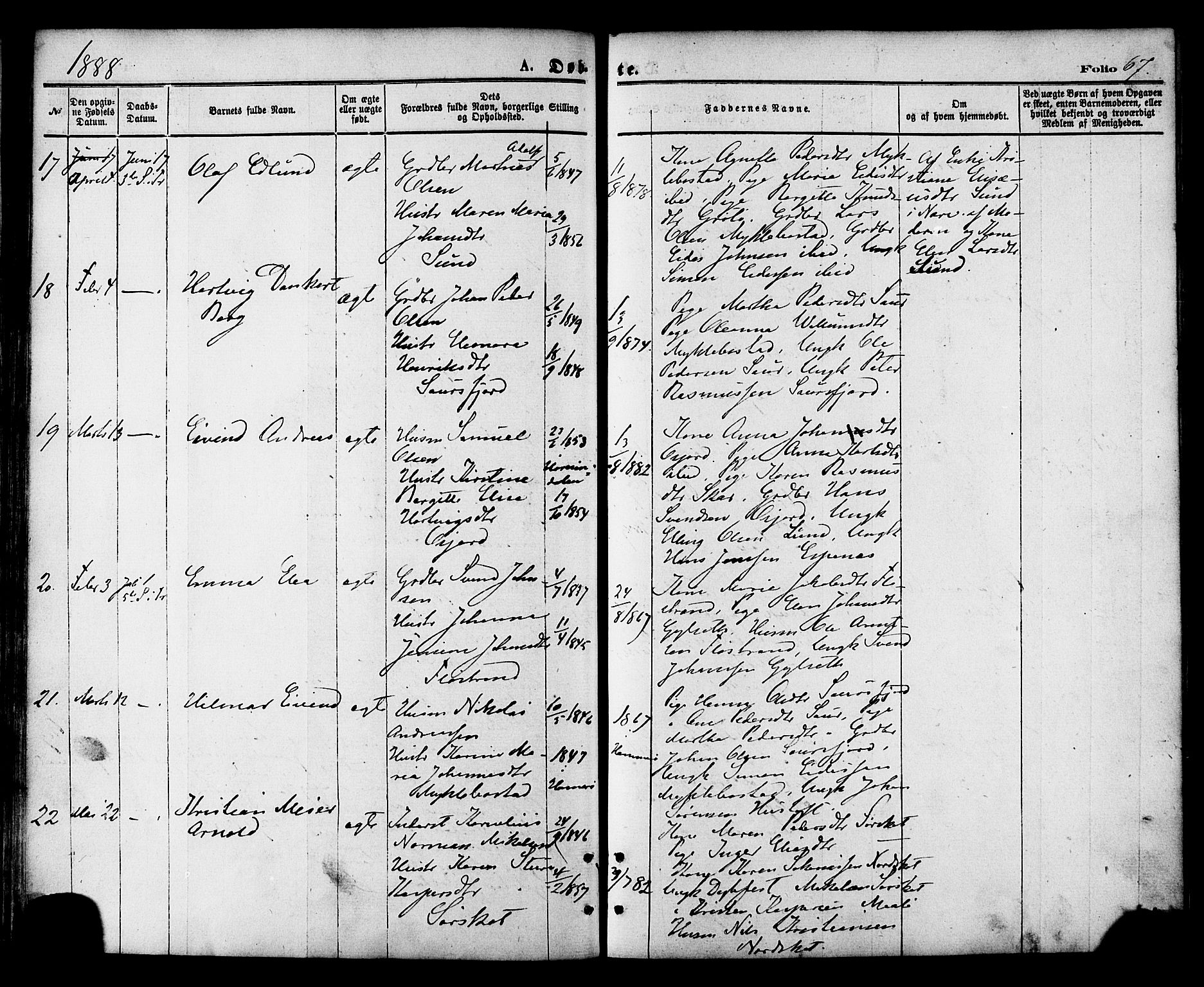 Ministerialprotokoller, klokkerbøker og fødselsregistre - Nordland, AV/SAT-A-1459/857/L0821: Ministerialbok nr. 857A01, 1875-1889, s. 67