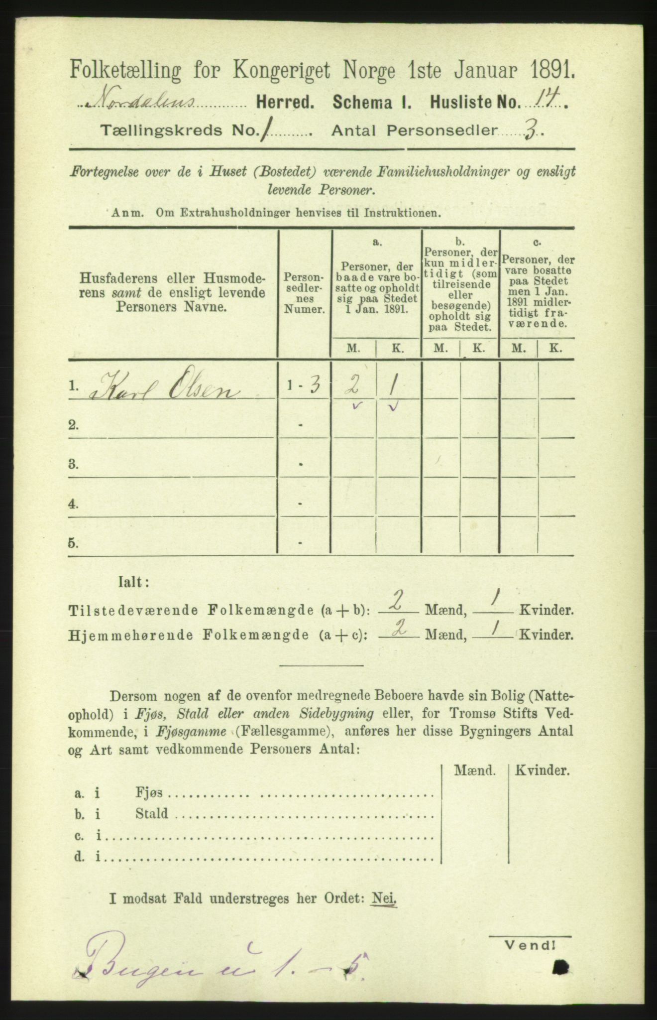 RA, Folketelling 1891 for 1524 Norddal herred, 1891, s. 43