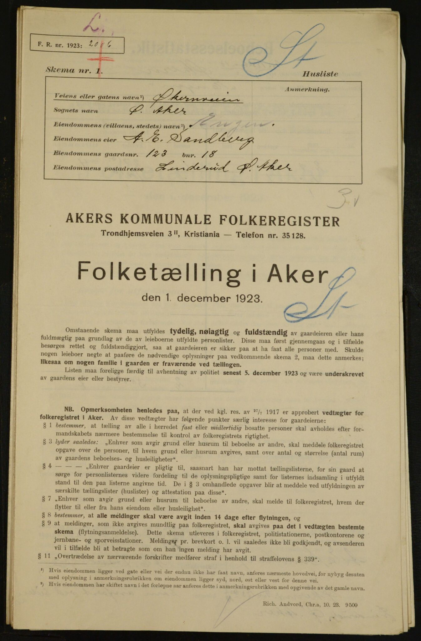 , Kommunal folketelling 1.12.1923 for Aker, 1923, s. 35188