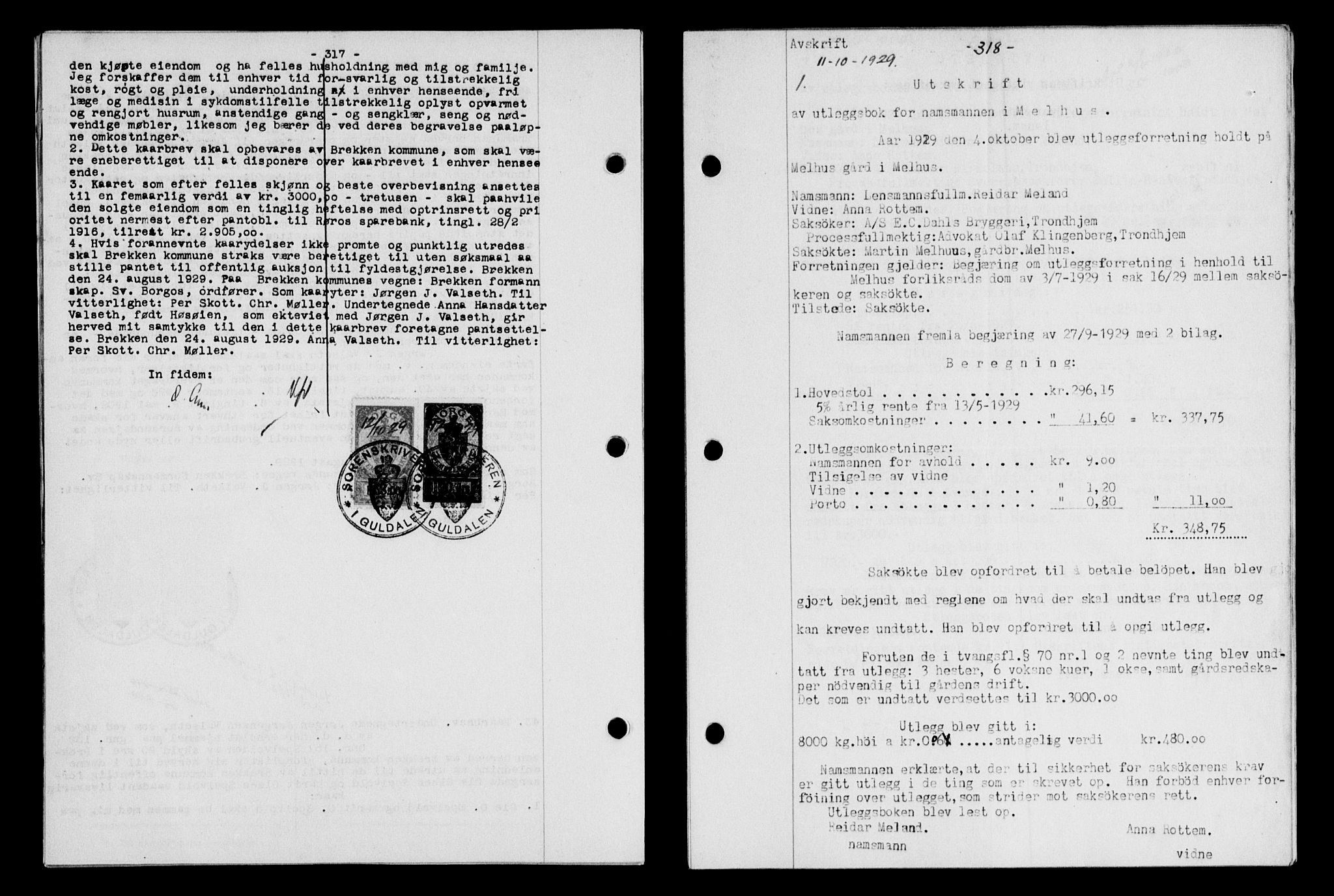 Gauldal sorenskriveri, SAT/A-0014/1/2/2C/L0038: Pantebok nr. 39, 1929-1930, Tingl.dato: 11.10.1929