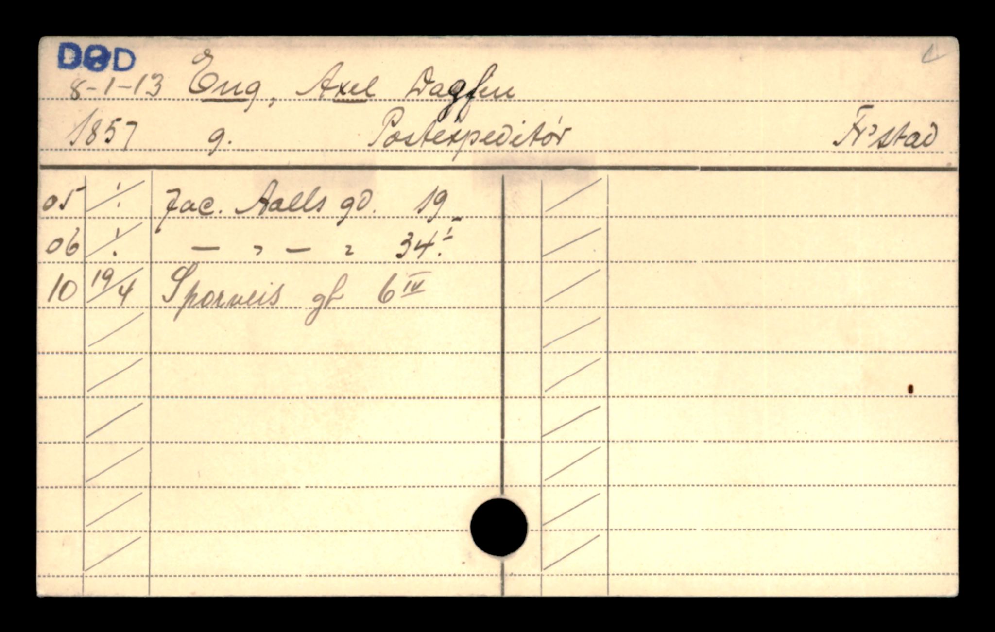 Oslo folkeregister, Registerkort, AV/SAO-A-11715/D/Da/L0017: Menn: Eng Axel - Eriksen Einar, 1906-1919