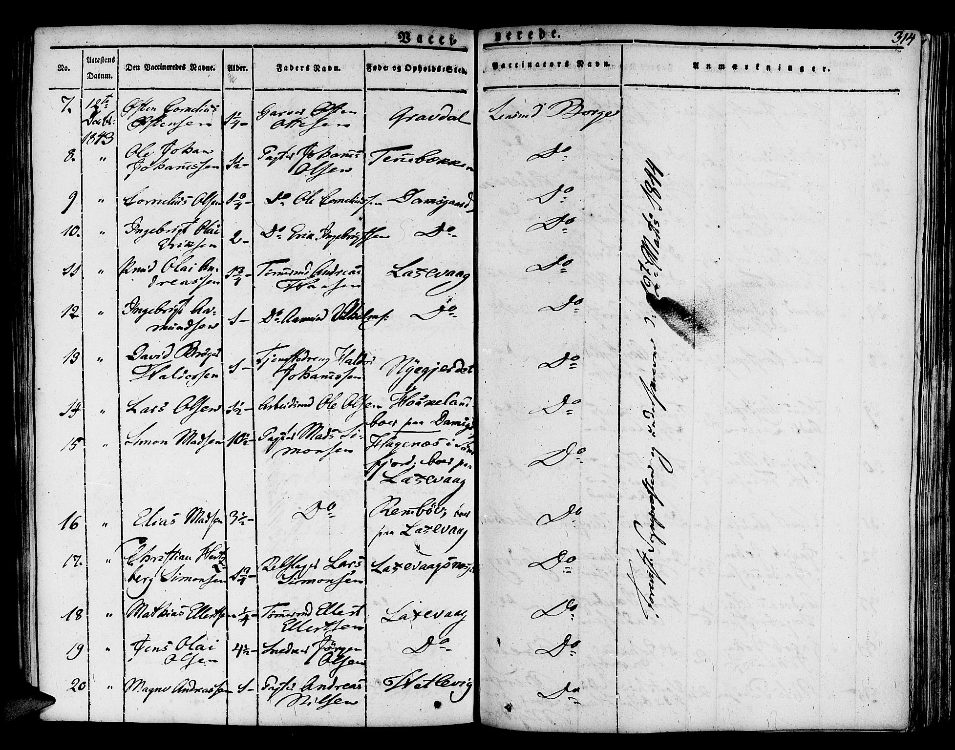 Askøy Sokneprestembete, AV/SAB-A-74101/H/Ha/Haa/Haaa/L0004: Ministerialbok nr. A 4, 1825-1845, s. 314