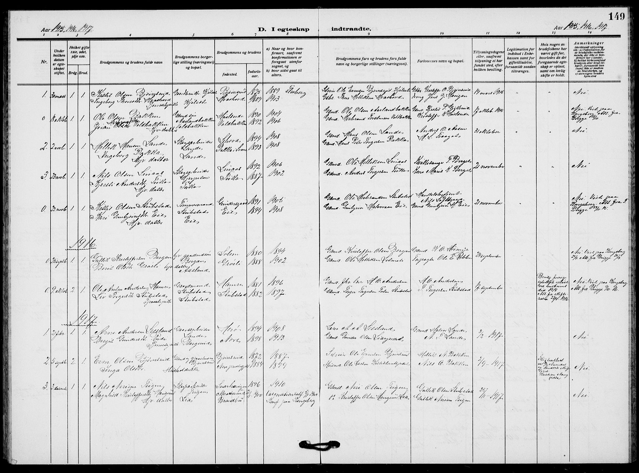 Flesberg kirkebøker, AV/SAKO-A-18/G/Ga/L0006: Klokkerbok nr. I 6, 1909-1924, s. 149