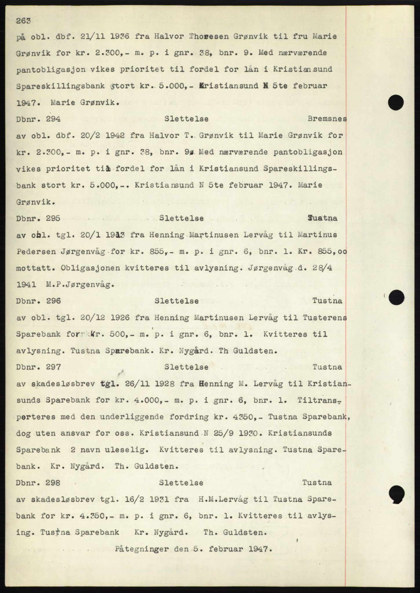 Nordmøre sorenskriveri, SAT/A-4132/1/2/2Ca: Pantebok nr. C82b, 1946-1951, Dagboknr: 294/1947