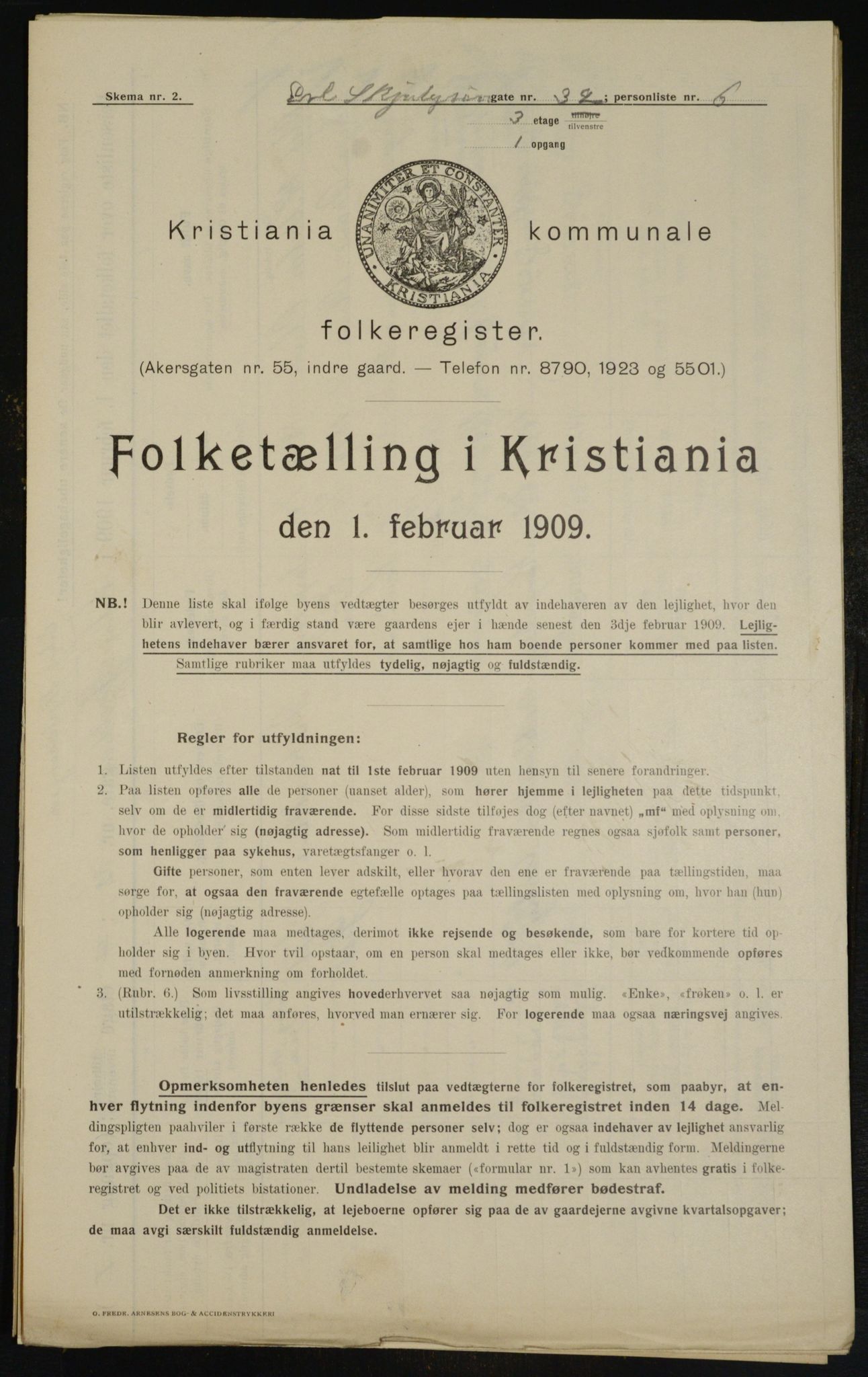 OBA, Kommunal folketelling 1.2.1909 for Kristiania kjøpstad, 1909, s. 20162
