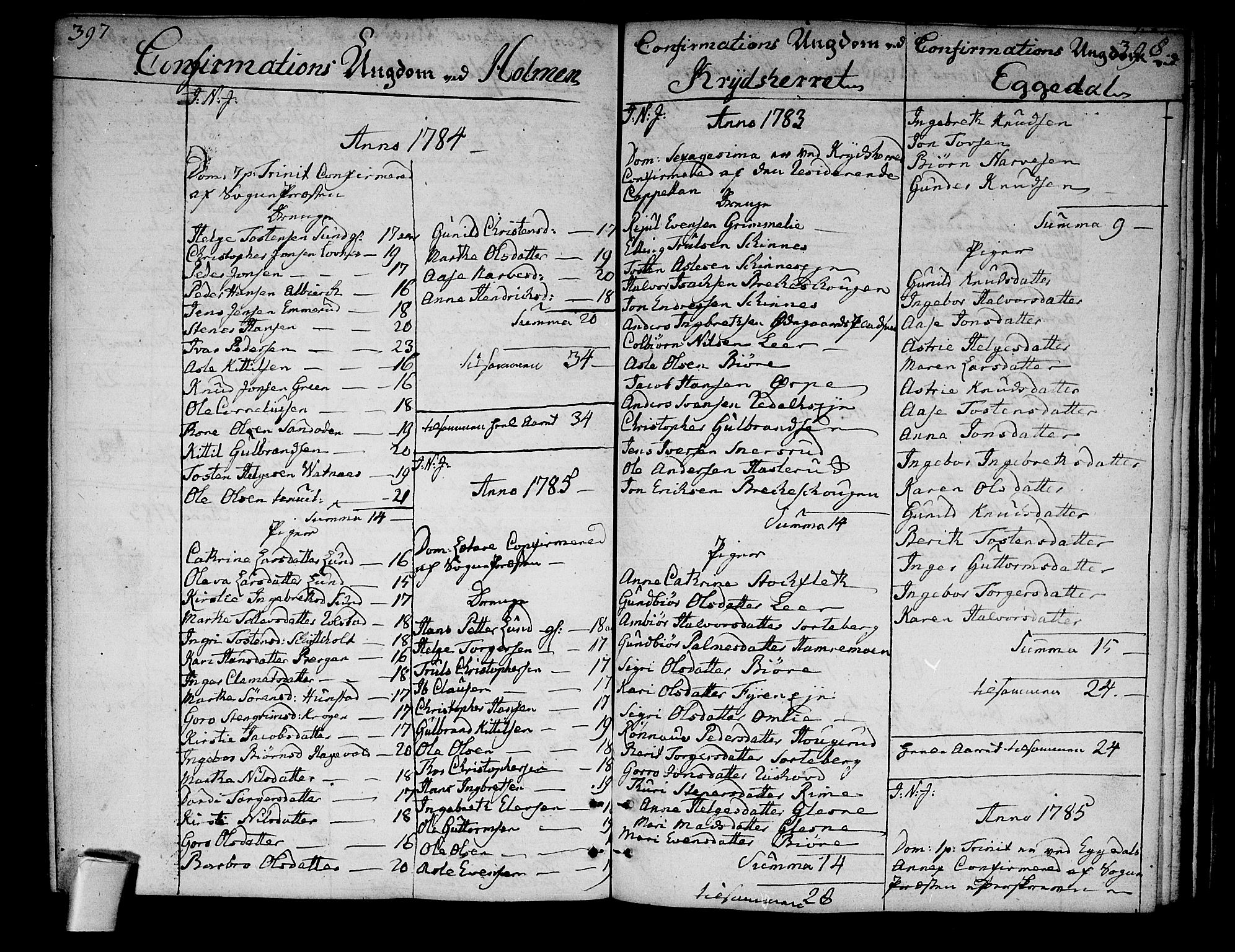 Sigdal kirkebøker, AV/SAKO-A-245/F/Fa/L0002: Ministerialbok nr. I 2, 1778-1792, s. 397-398